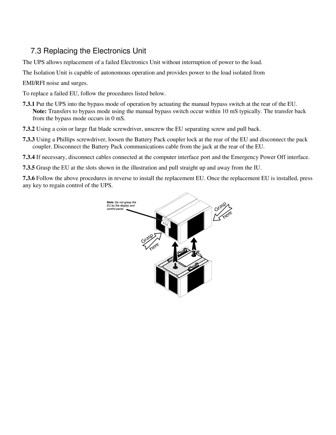 American Power Conversion MatrixTM UPS user manual Replacing the Electronics Unit 