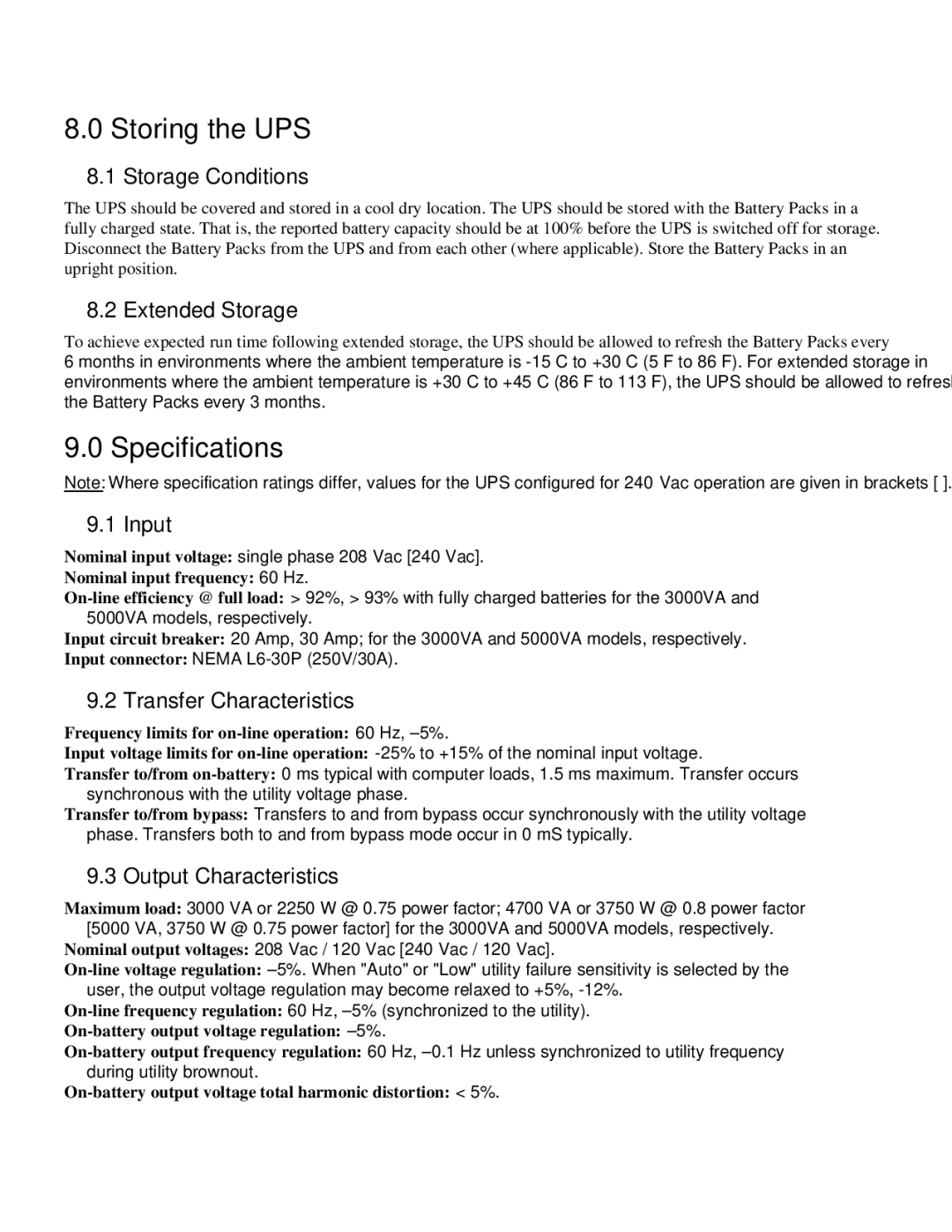 American Power Conversion MatrixTM UPS user manual Storing the UPS, Specifications 