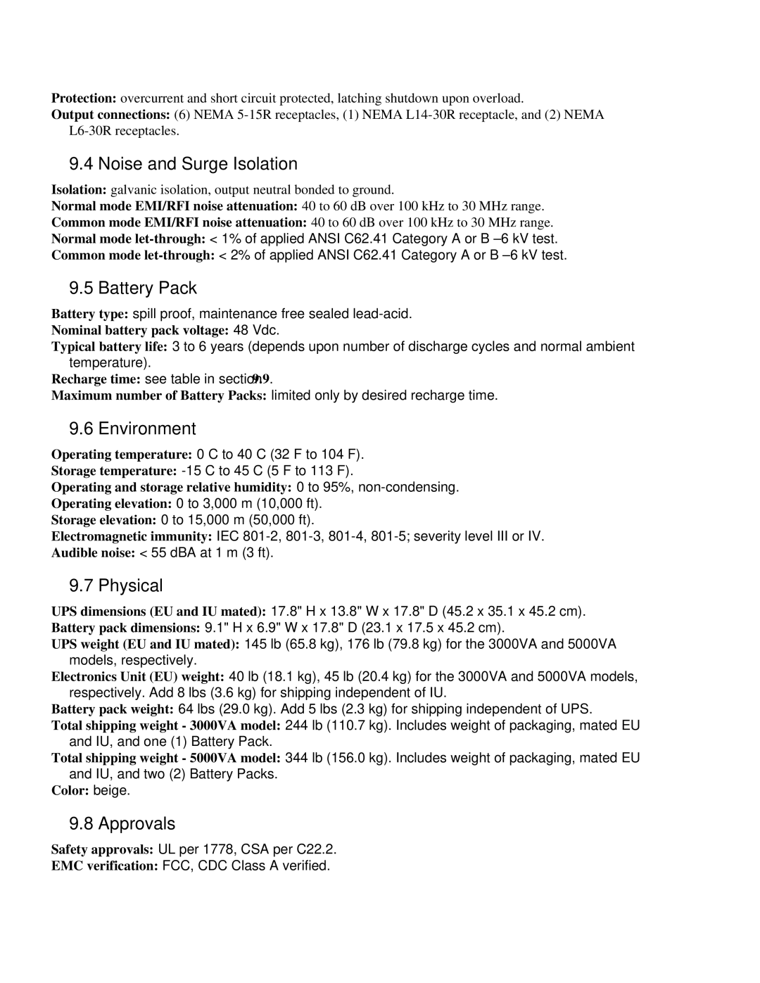 American Power Conversion MatrixTM UPS user manual Noise and Surge Isolation, Environment, Physical, Approvals 