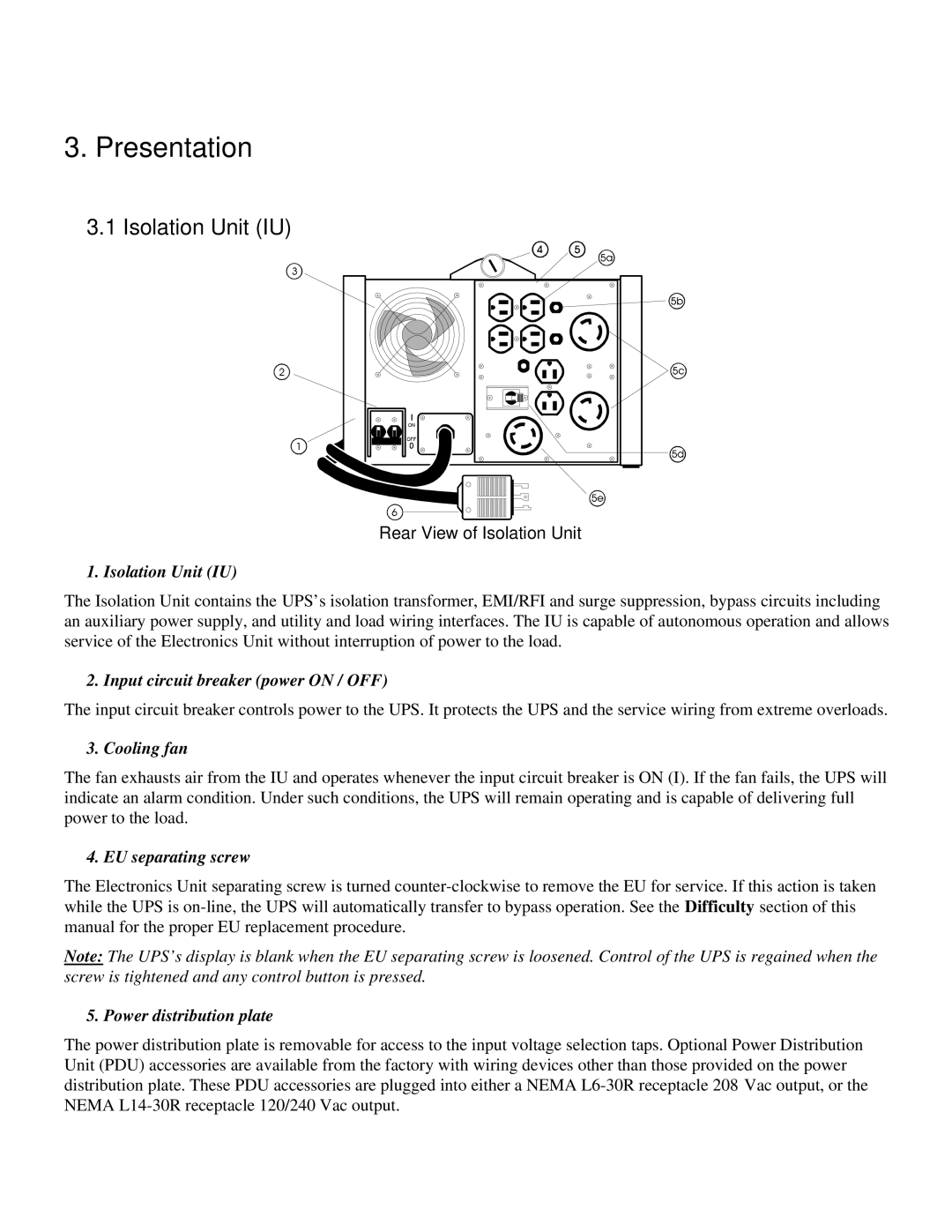 American Power Conversion MatrixTM UPS user manual Presentation, Isolation Unit IU 