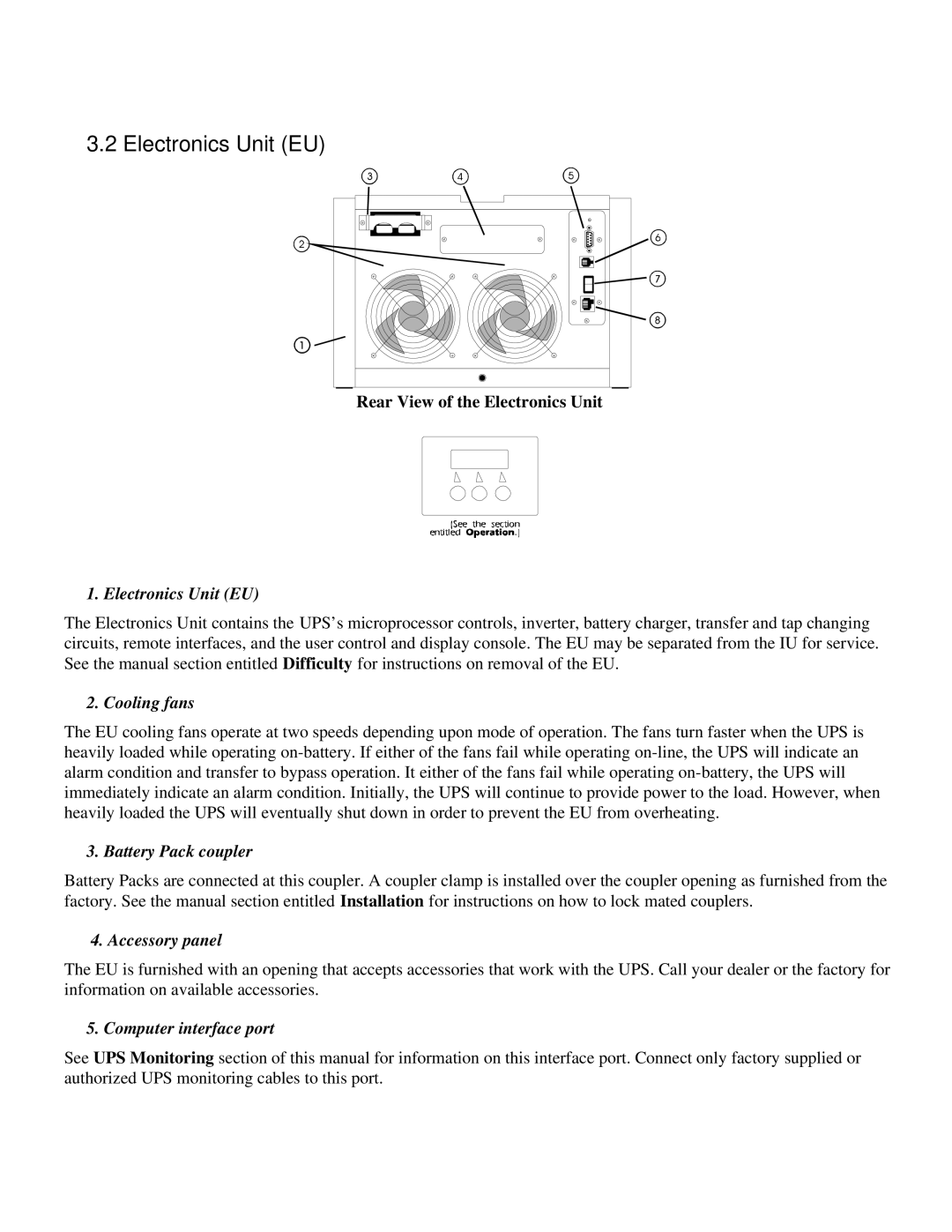 American Power Conversion MatrixTM UPS user manual Electronics Unit EU, Rear View of the Electronics Unit 