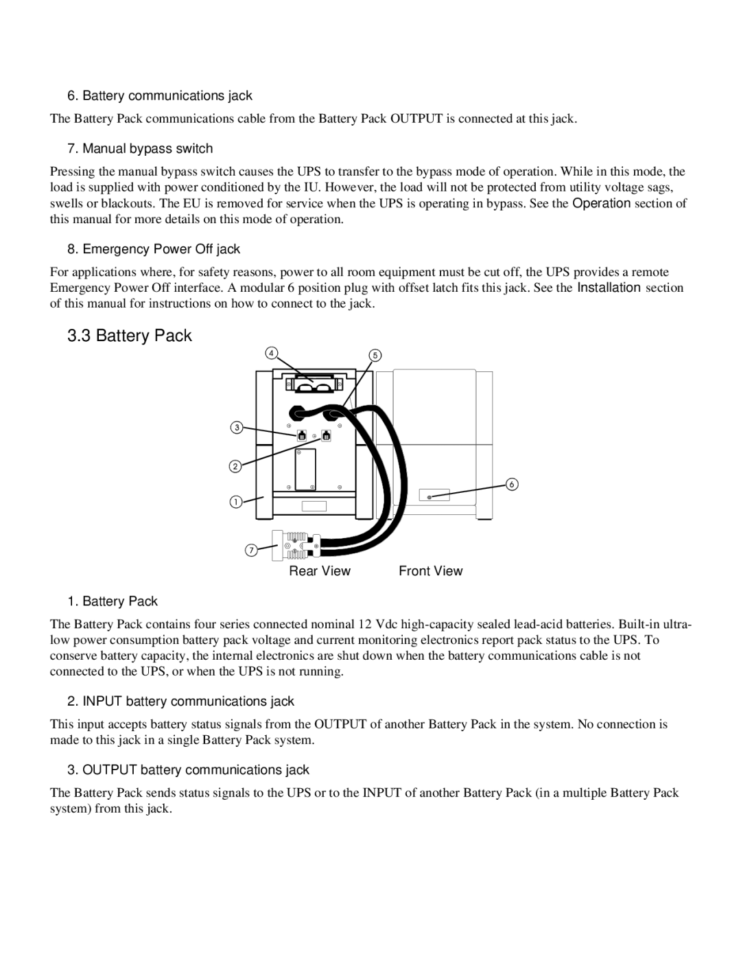 American Power Conversion MatrixTM UPS user manual Battery Pack, Rear View 