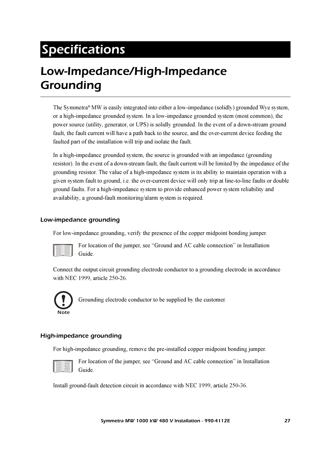 American Power Conversion MW Low-Impedance/High-Impedance Grounding, Low-impedance grounding, High-impedance grounding 