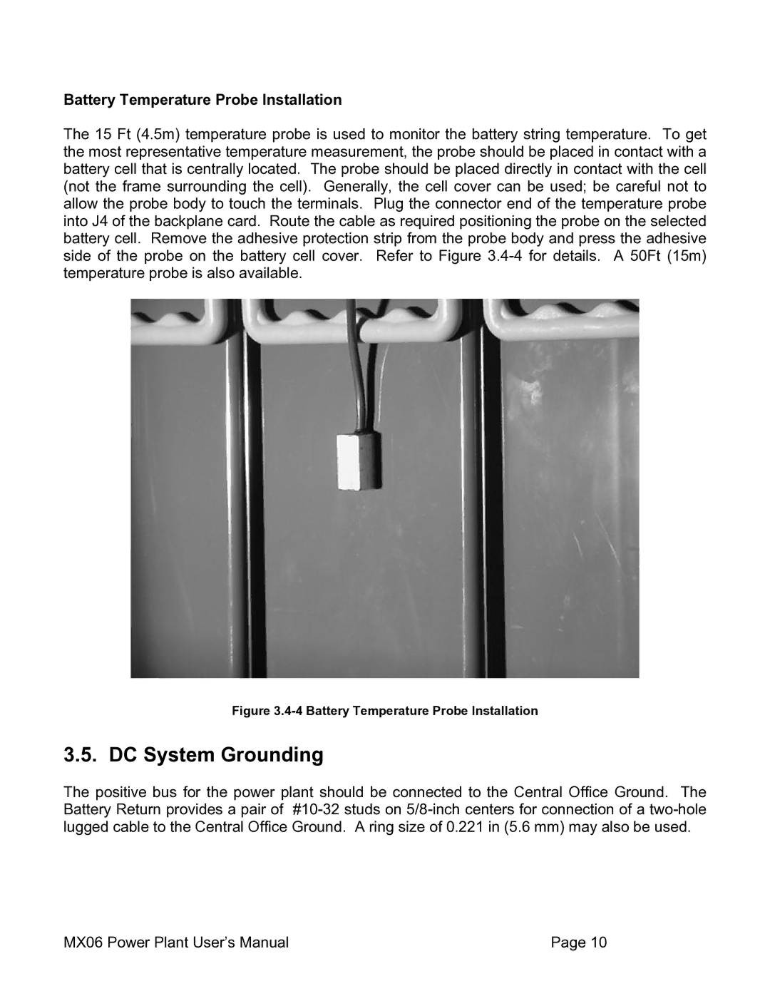 American Power Conversion MX06 50, MX06 100 user manual DC System Grounding, Battery Temperature Probe Installation 