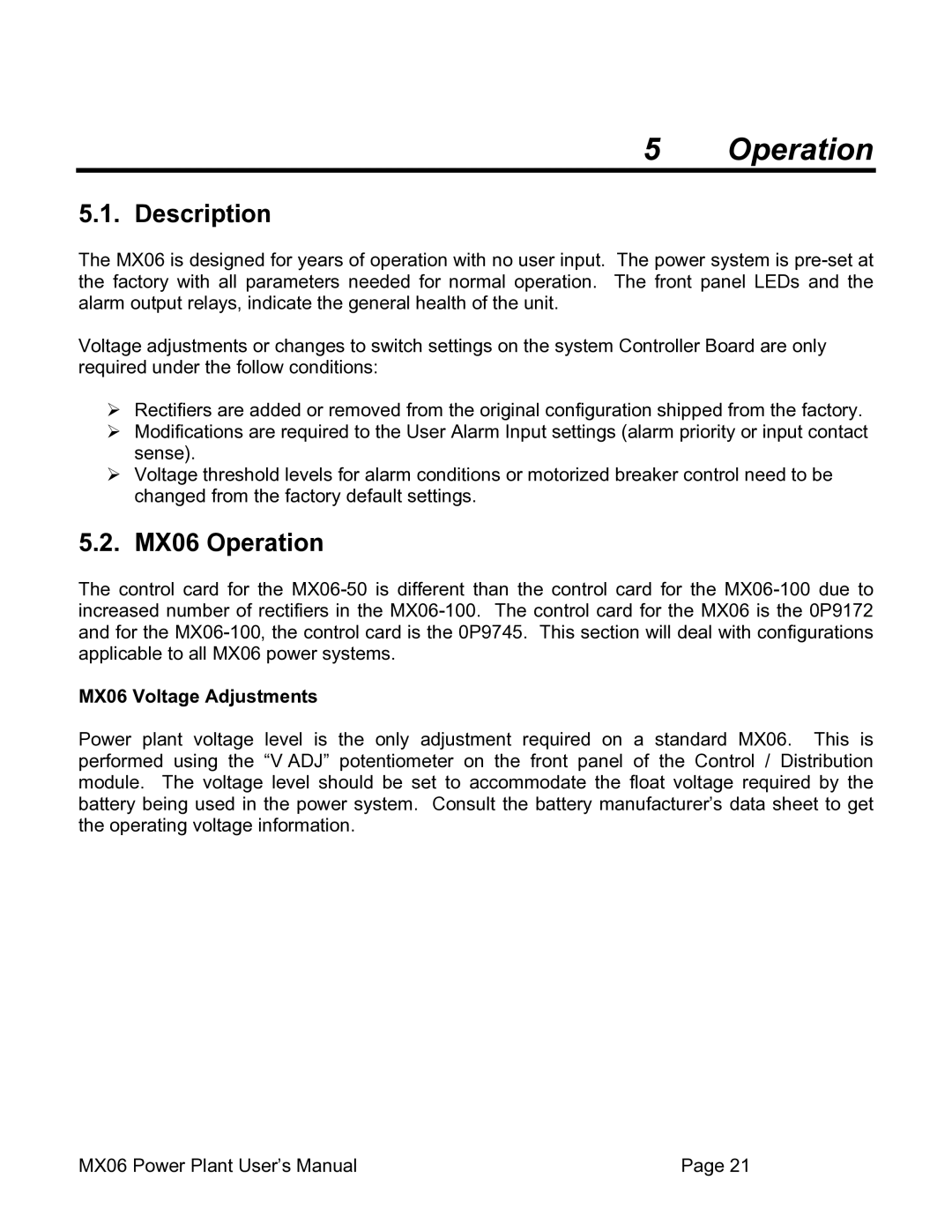 American Power Conversion MX06 100, MX06 50 user manual Description, MX06 Operation, MX06 Voltage Adjustments 