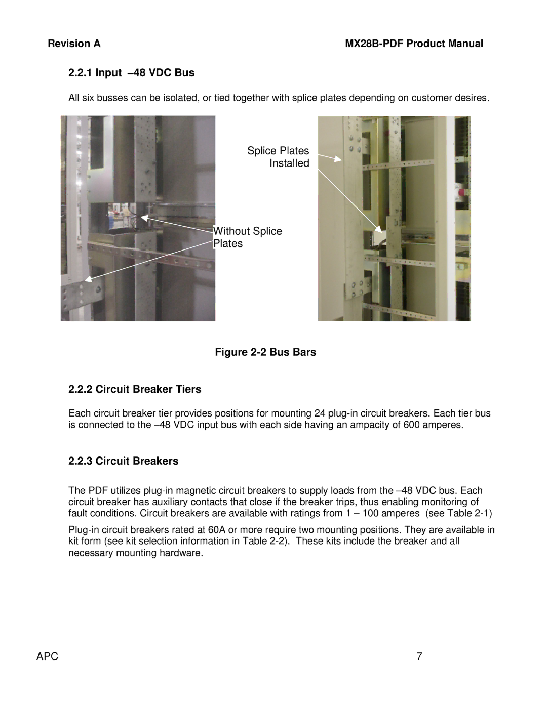 American Power Conversion MX28B-PDF manual Input -48 VDC Bus, Circuit Breakers 