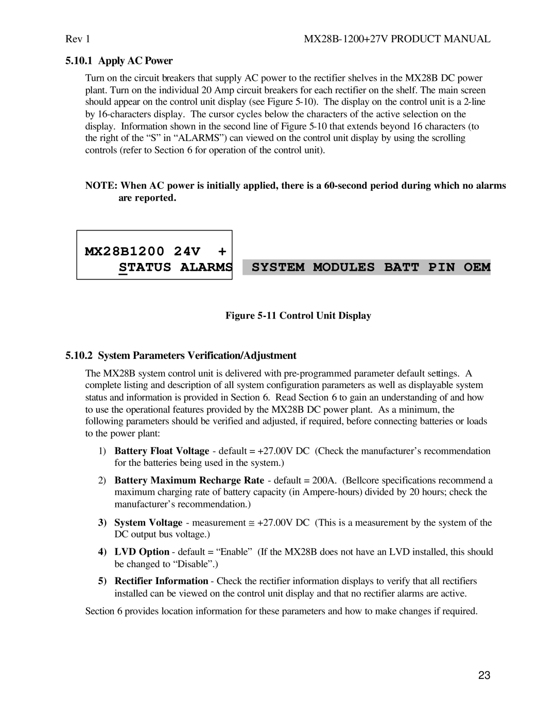 American Power Conversion MX28B1200, MX28B2400+27V manual Apply AC Power, System Parameters Verification/Adjustment 