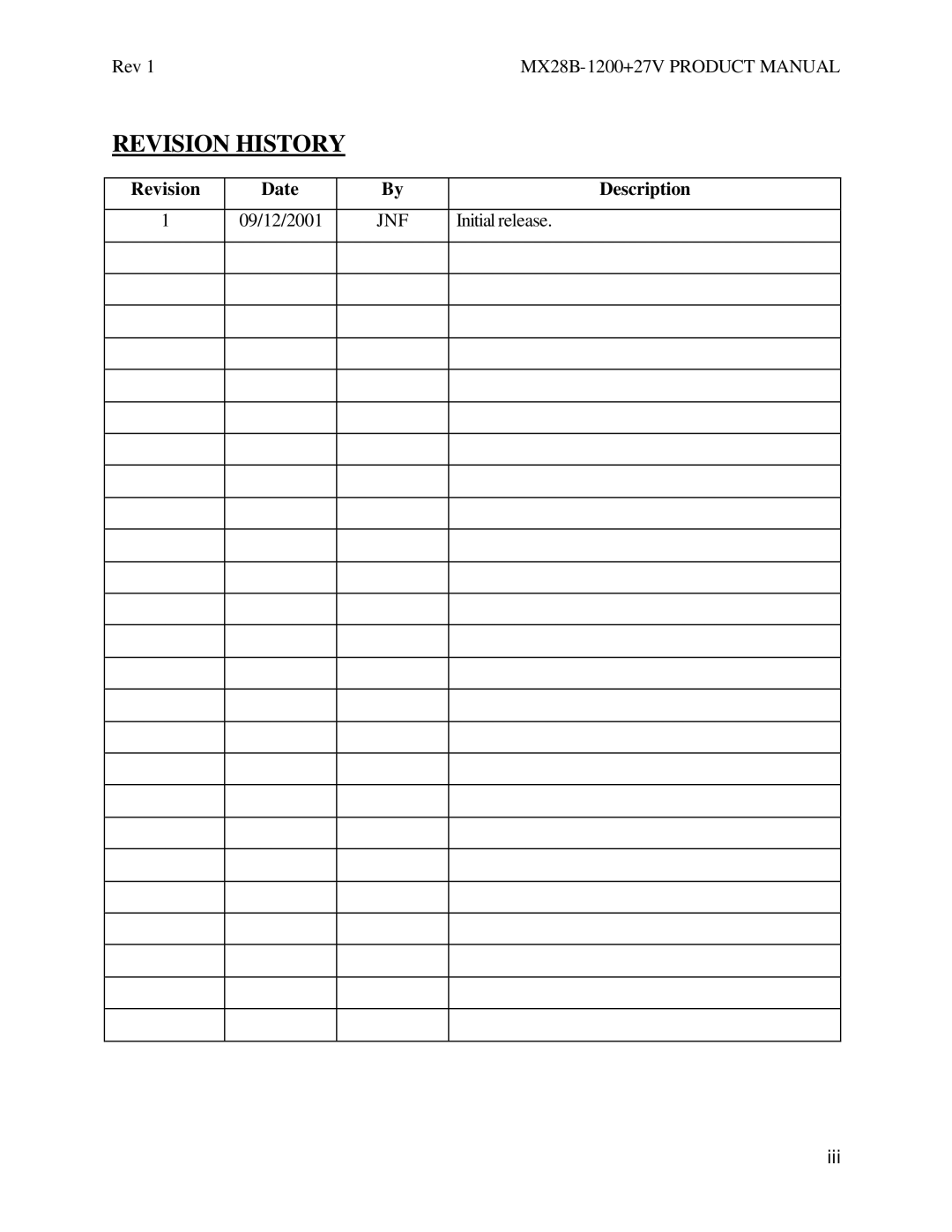 American Power Conversion MX28B1200, MX28B2400+27V manual Revision Date Description 09/12/2001, Initial release 