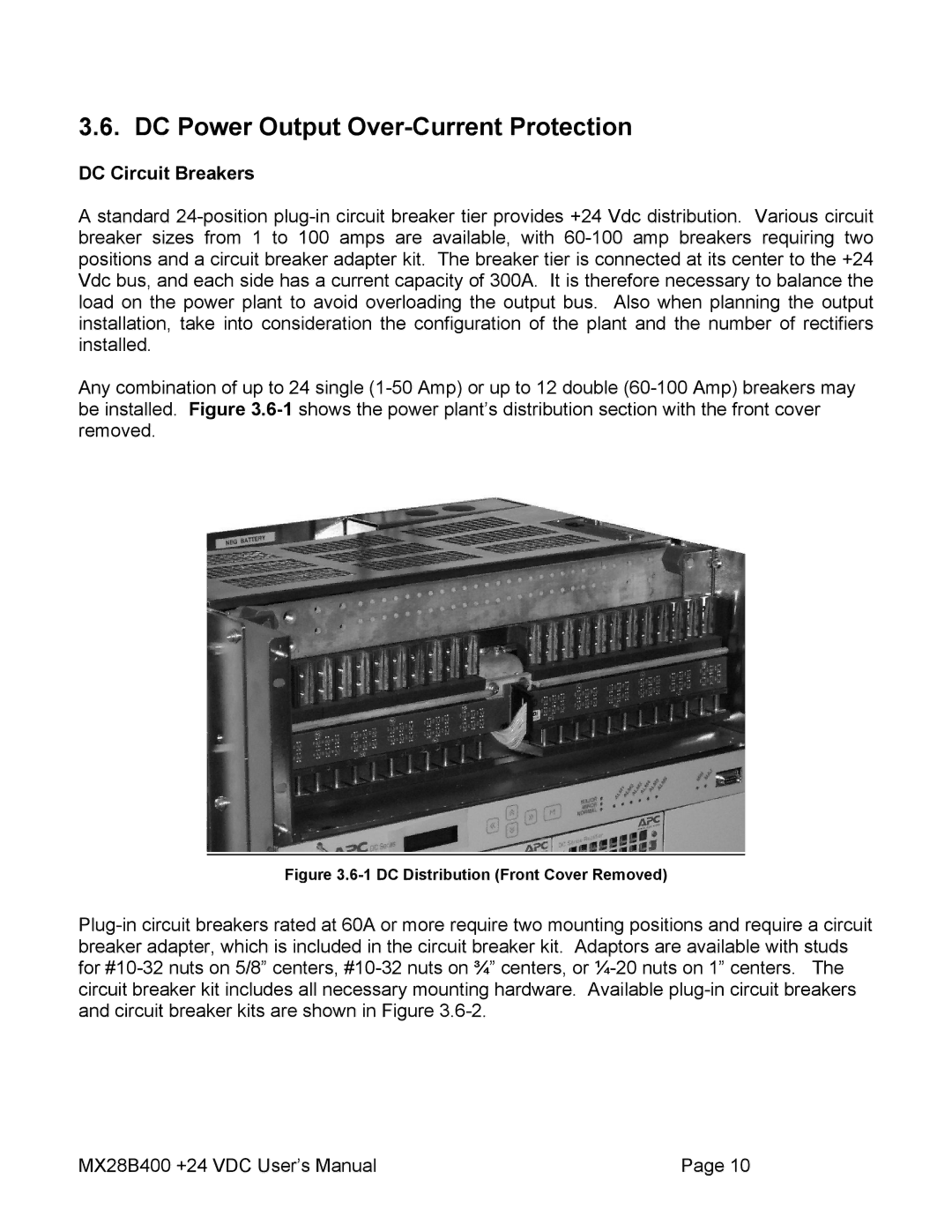 American Power Conversion MX28B400 user manual DC Power Output Over-Current Protection, DC Circuit Breakers 