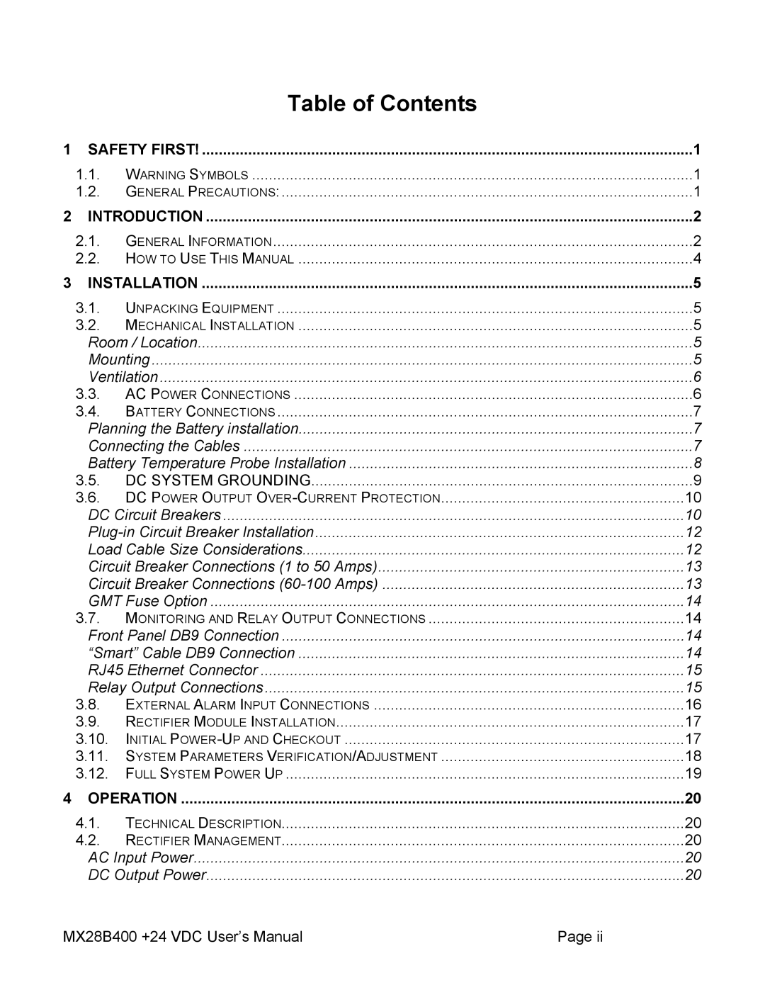 American Power Conversion MX28B400 user manual Table of Contents 