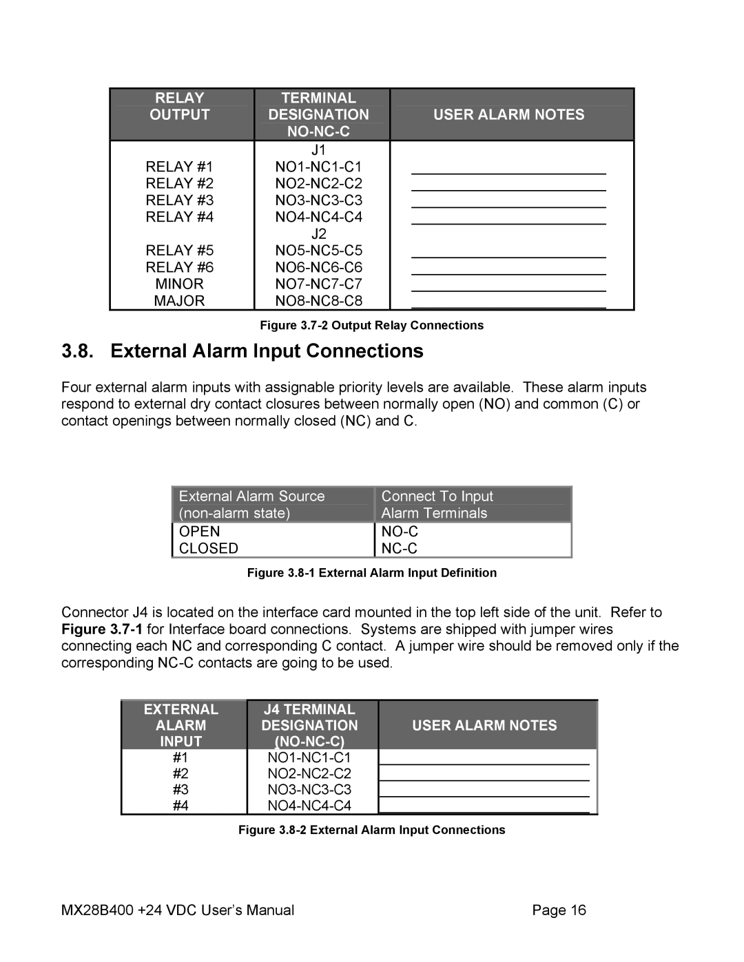 American Power Conversion MX28B400 user manual External Alarm Input Connections, No-Nc-C 