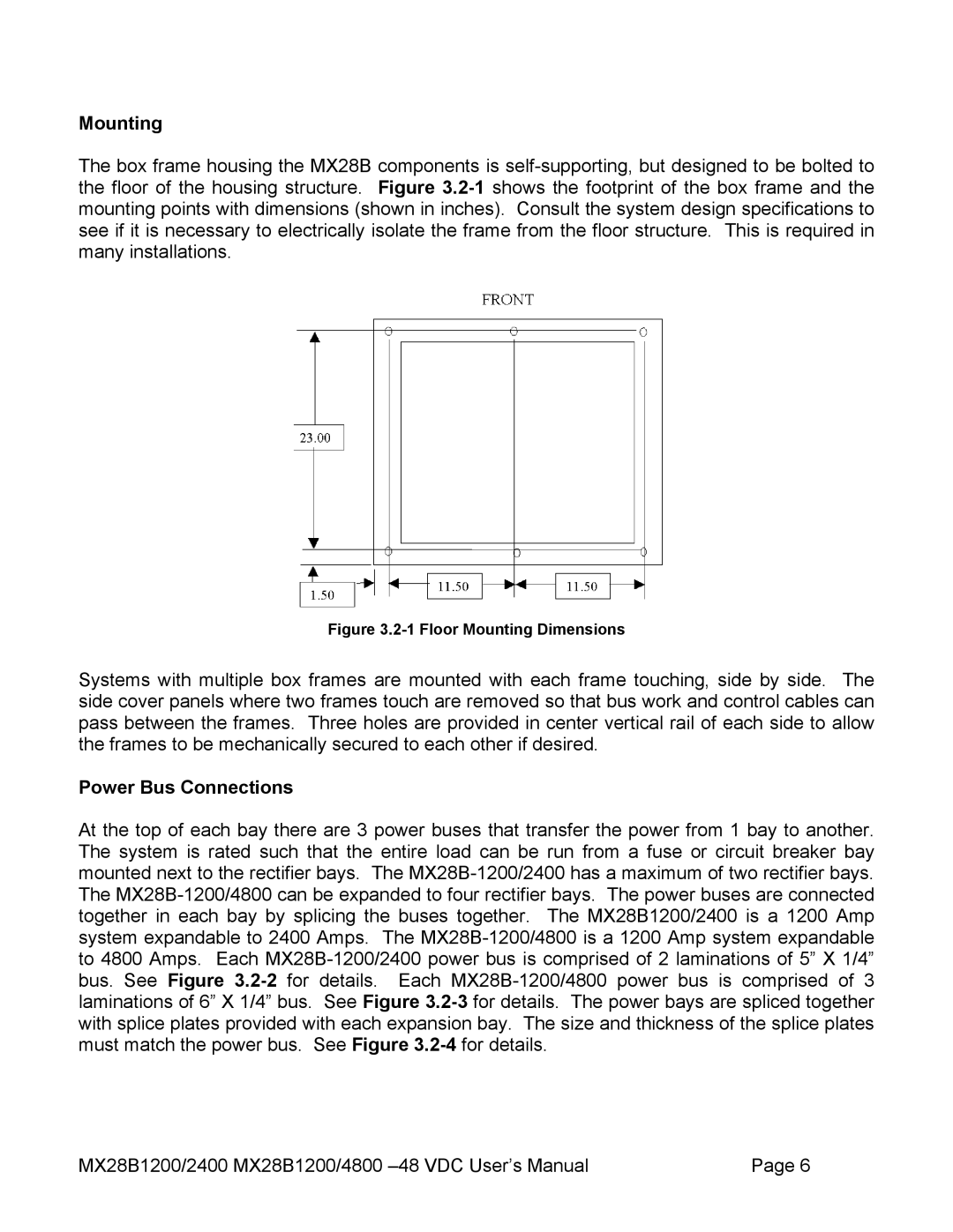 American Power Conversion MX28B2400, MX28B4800 manual Mounting, Power Bus Connections 