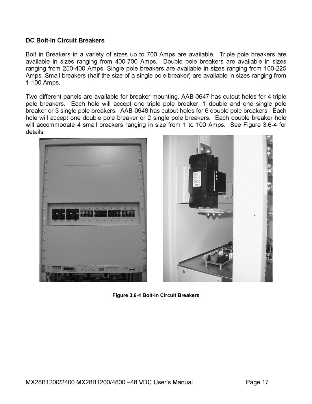 American Power Conversion MX28B4800, MX28B2400 manual DC Bolt-in Circuit Breakers 