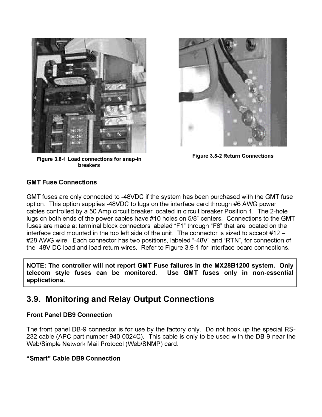 American Power Conversion MX28B4800, MX28B2400 manual Monitoring and Relay Output Connections, GMT Fuse Connections 