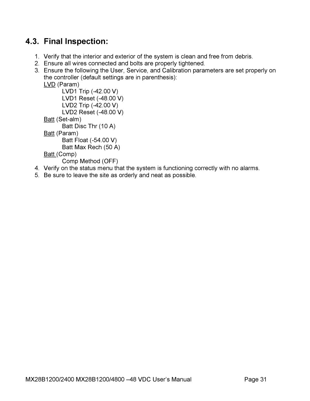 American Power Conversion MX28B4800, MX28B2400 manual Final Inspection 