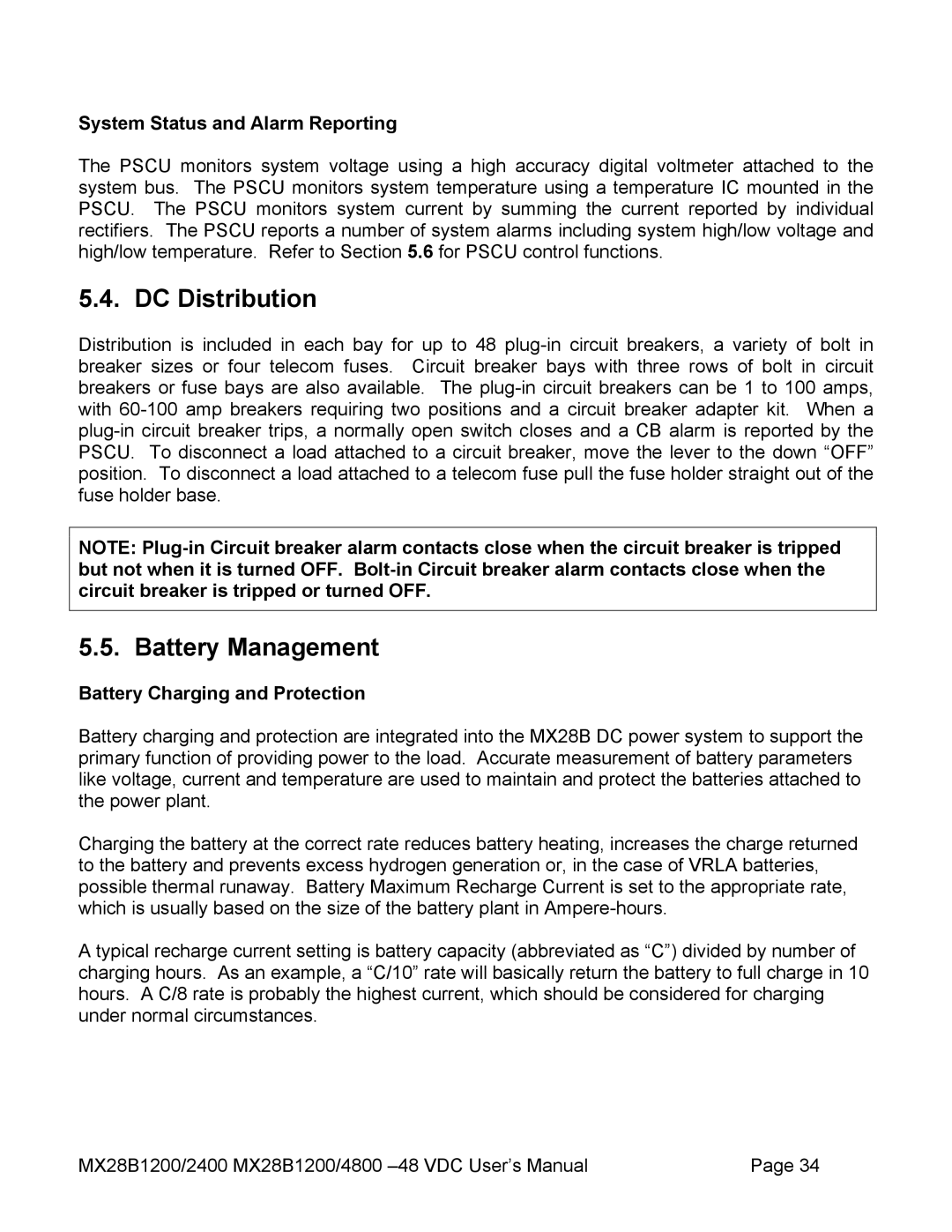 American Power Conversion MX28B2400, MX28B4800 manual DC Distribution, Battery Management, System Status and Alarm Reporting 