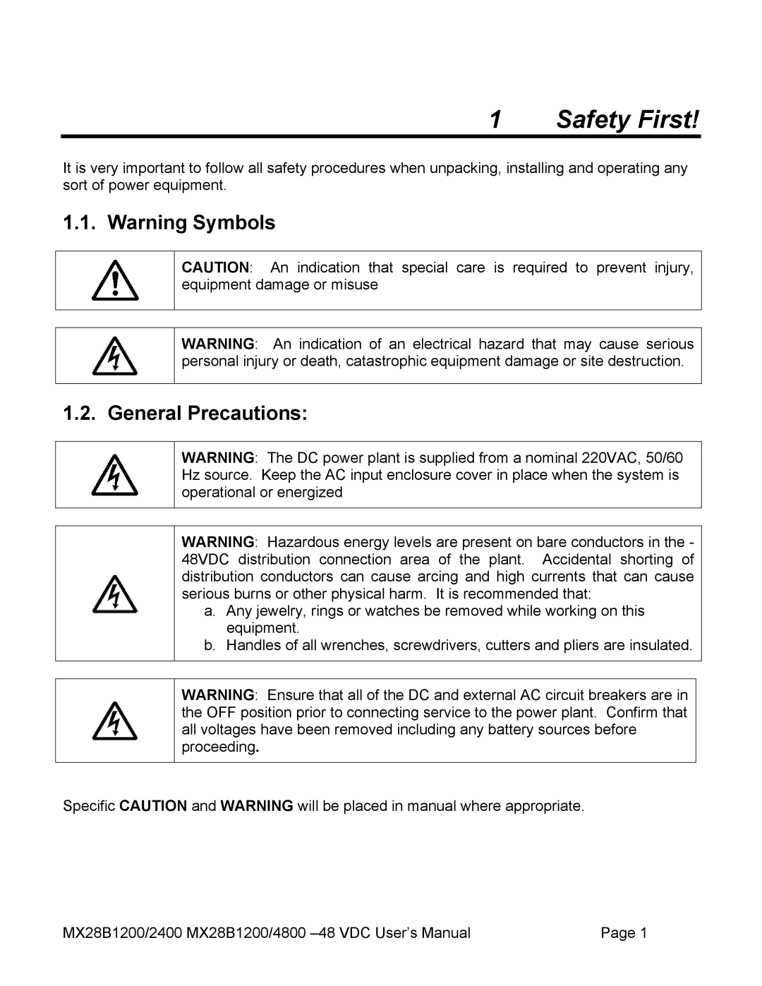 American Power Conversion MX28B4800, MX28B2400 manual Safety First, General Precautions 