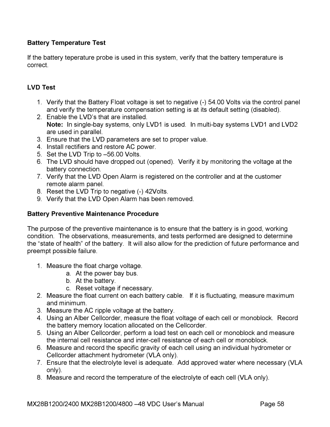 American Power Conversion MX28B2400, MX28B4800 manual Battery Temperature Test, Battery Preventive Maintenance Procedure 