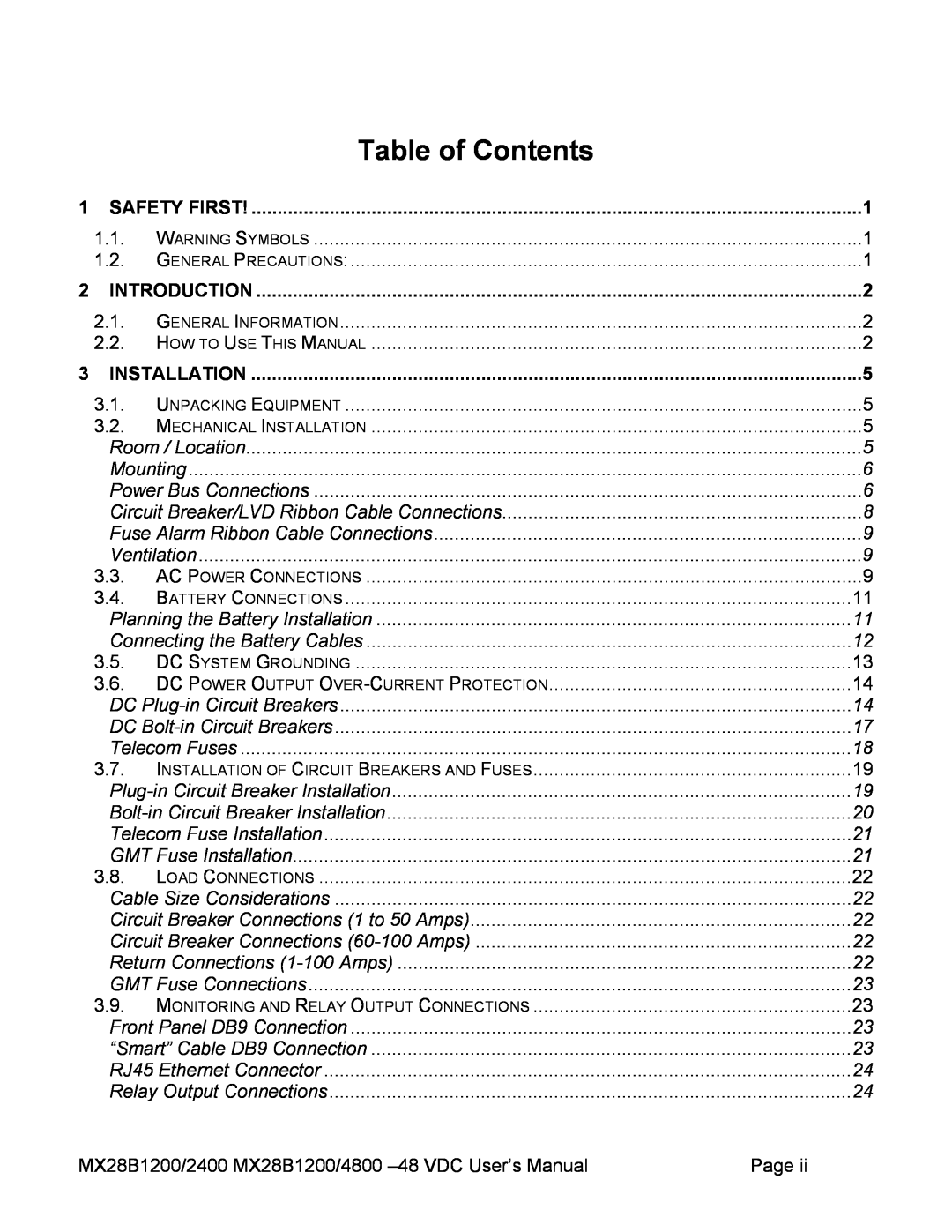 American Power Conversion MX28B4800, MX28B2400 manual Table of Contents 