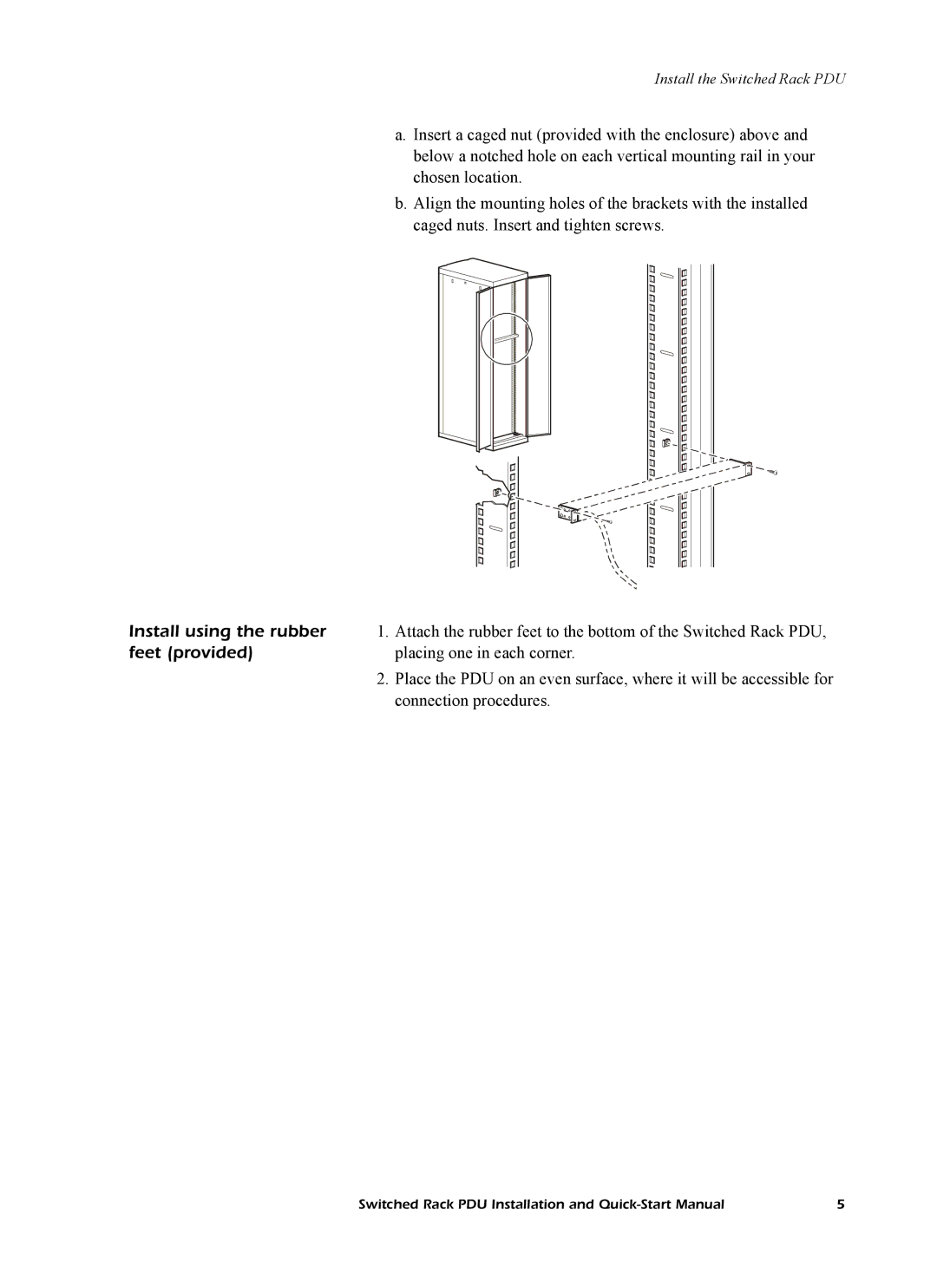 American Power Conversion AP8841, P D U Install using the rubber, Feet provided, Placing one in each corner 