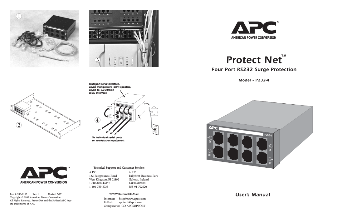 American Power Conversion p2324 manual Protect NetTM, Four Port RS232 Surge Protection, User’s Manual, Model - P232-4 