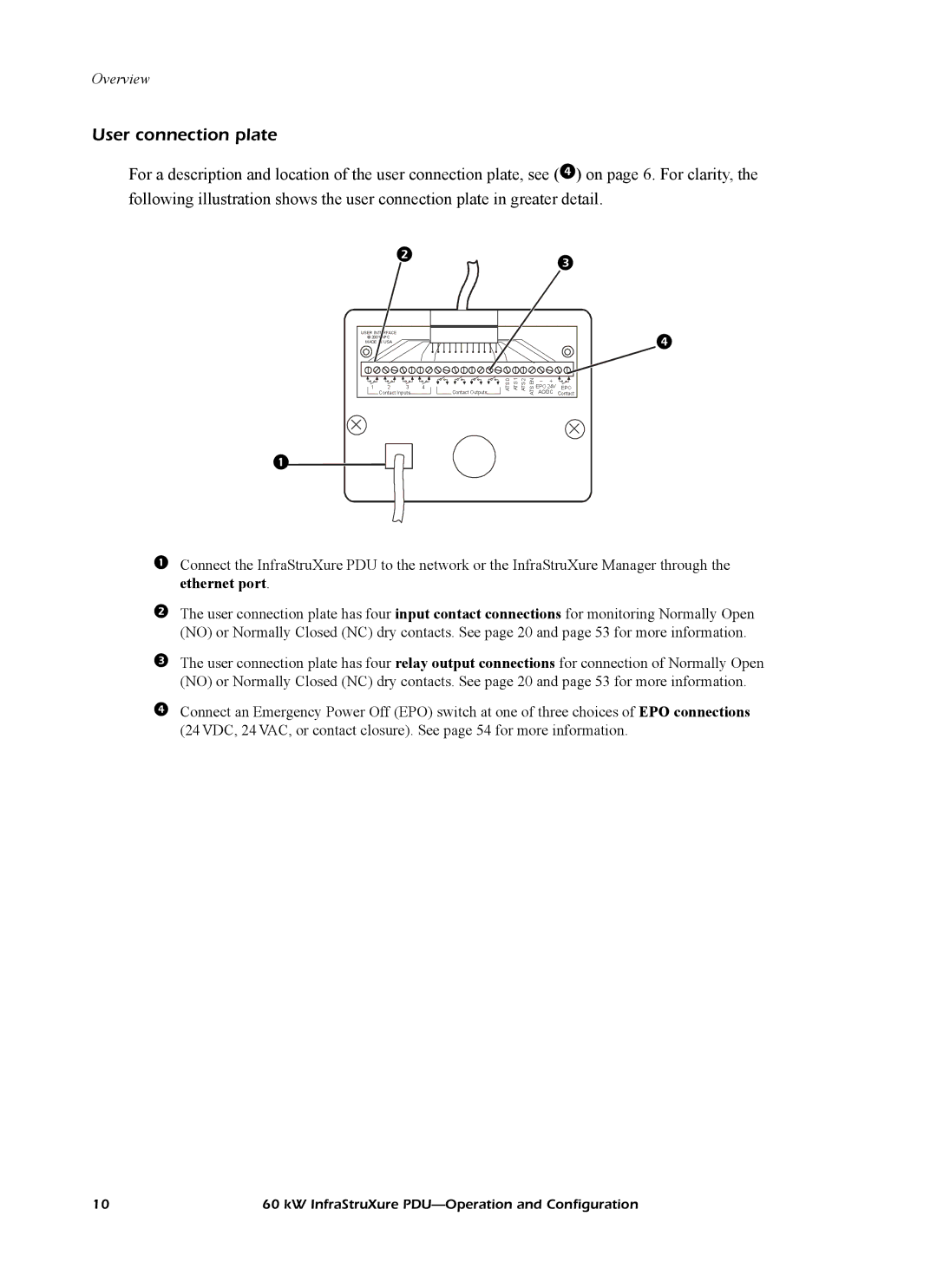 American Power Conversion PD60L6FK1, PD60G6FK1, PD60F6FK1, PDRPPNX10 manual User connection plate 