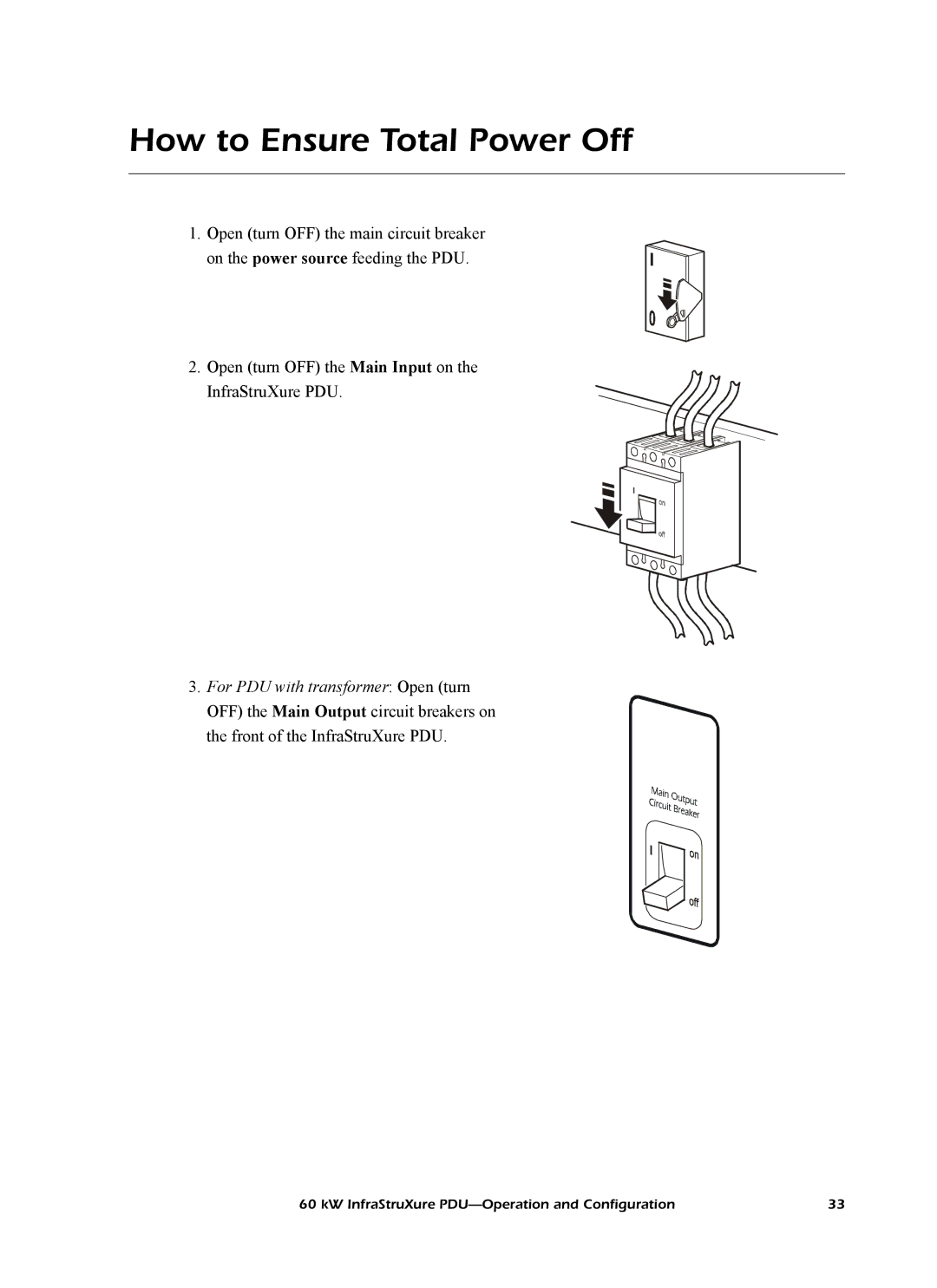 American Power Conversion PD60F6FK1, PD60G6FK1, PD60L6FK1 How to Ensure Total Power Off, For PDU with transformer Open turn 