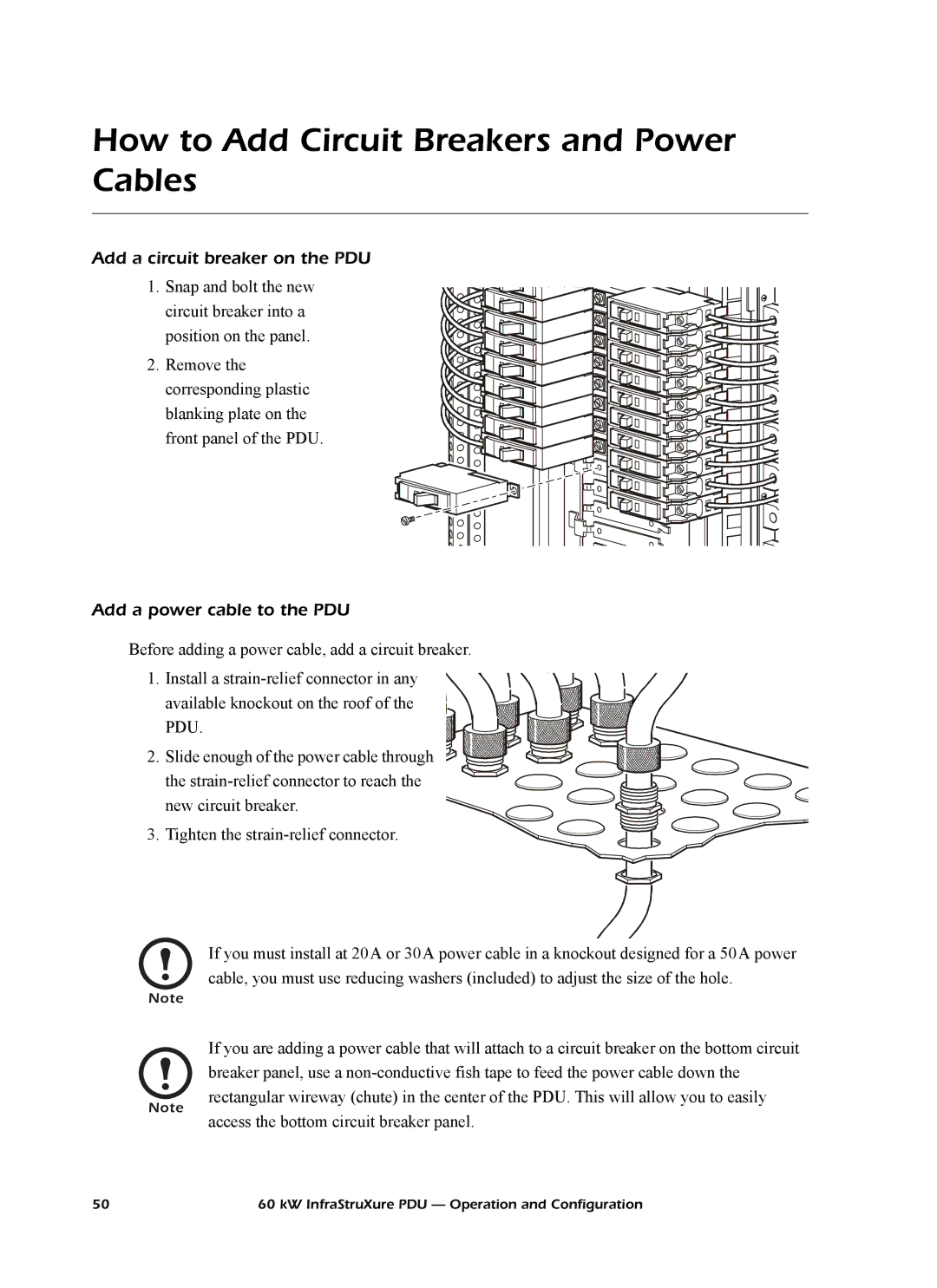 American Power Conversion PD60L6FK1 manual How to Add Circuit Breakers and Power Cables, Add a circuit breaker on the PDU 