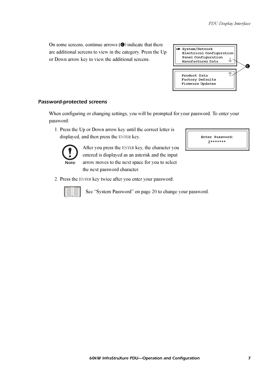 American Power Conversion PD60H5HK1, PDRPPH1000 manual Password-protected screens 