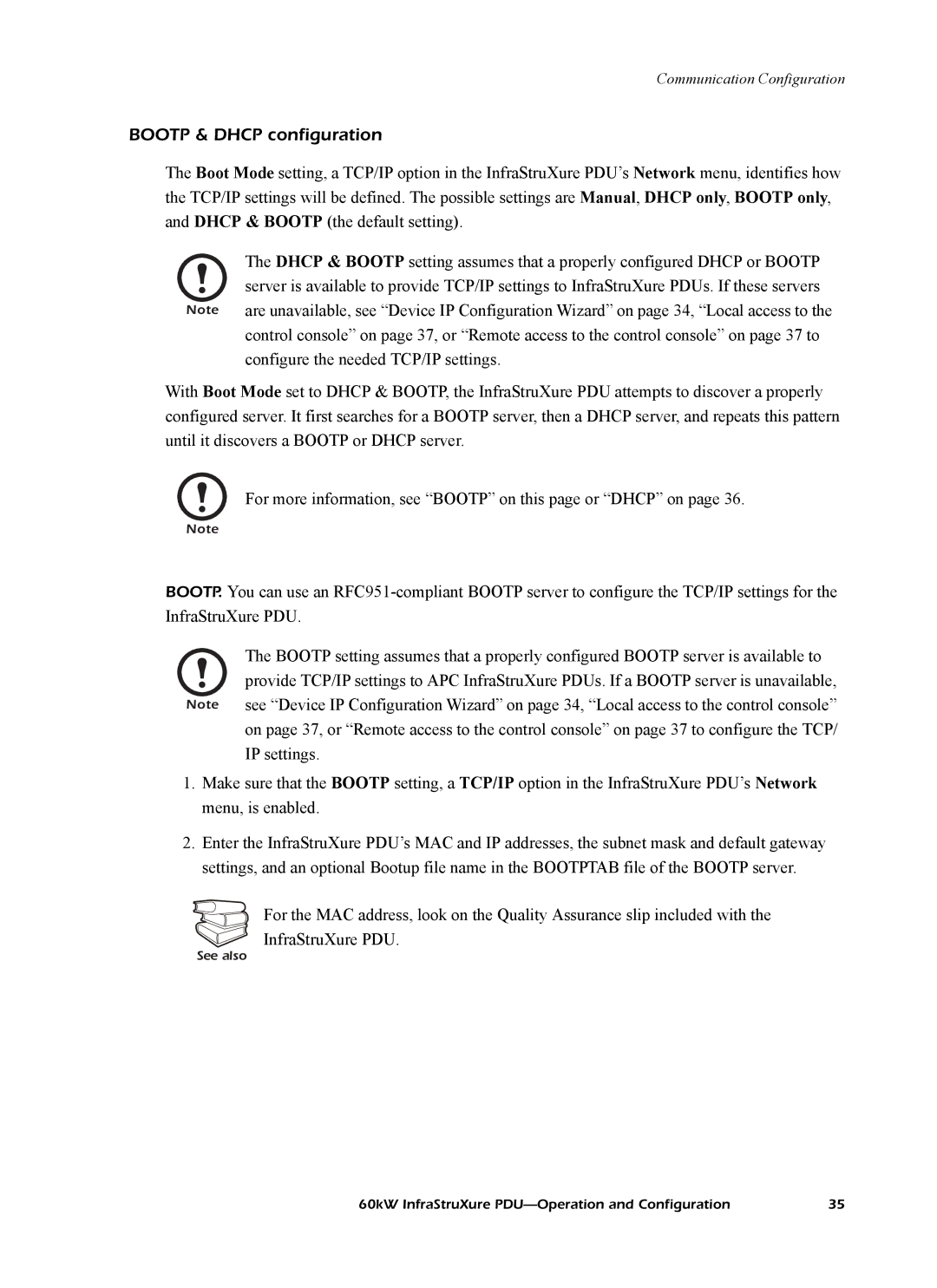 American Power Conversion PD60H5HK1, PDRPPH1000 manual Bootp & Dhcp configuration 