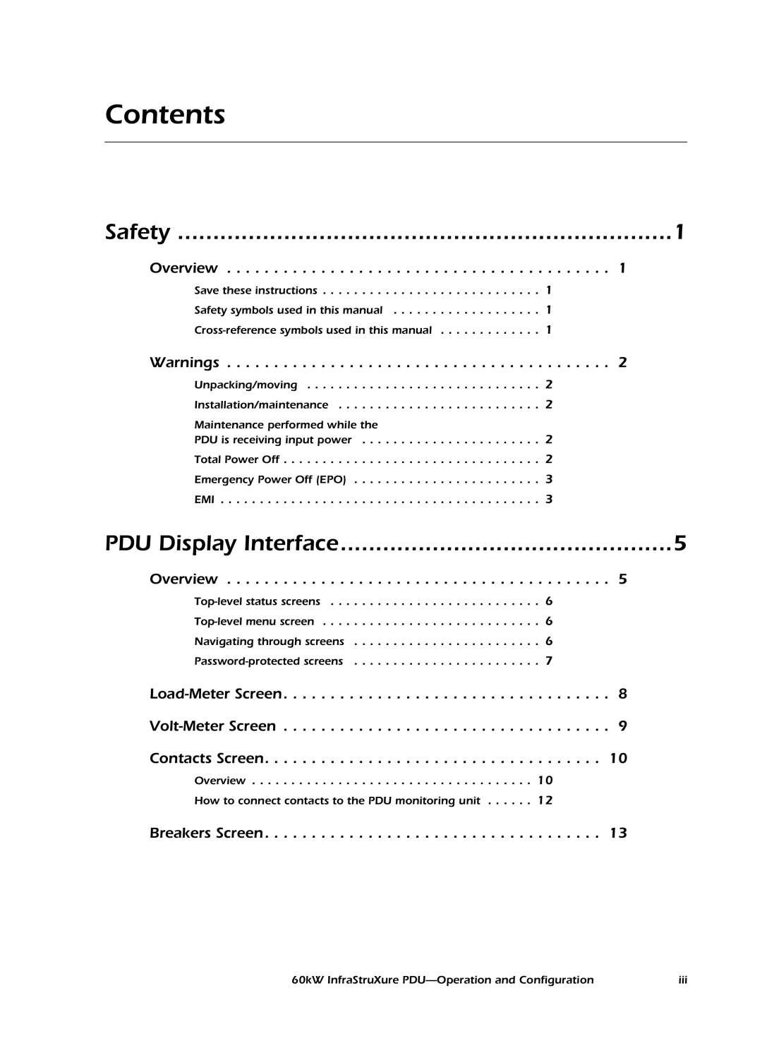 American Power Conversion PD60H5HK1, PDRPPH1000 manual Contents 