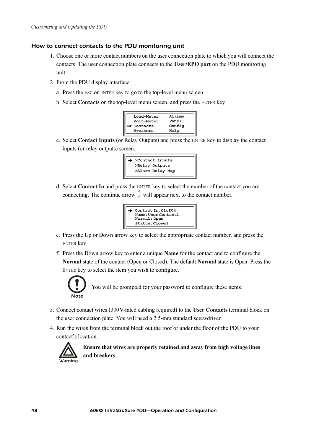 American Power Conversion PDRPPH1000, PD60H5HK1 manual How to connect contacts to the PDU monitoring unit 