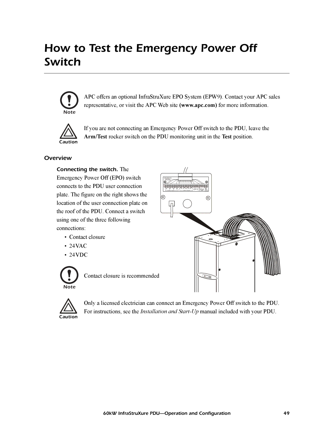 American Power Conversion PD60H5HK1, PDRPPH1000 manual How to Test the Emergency Power Off Switch 