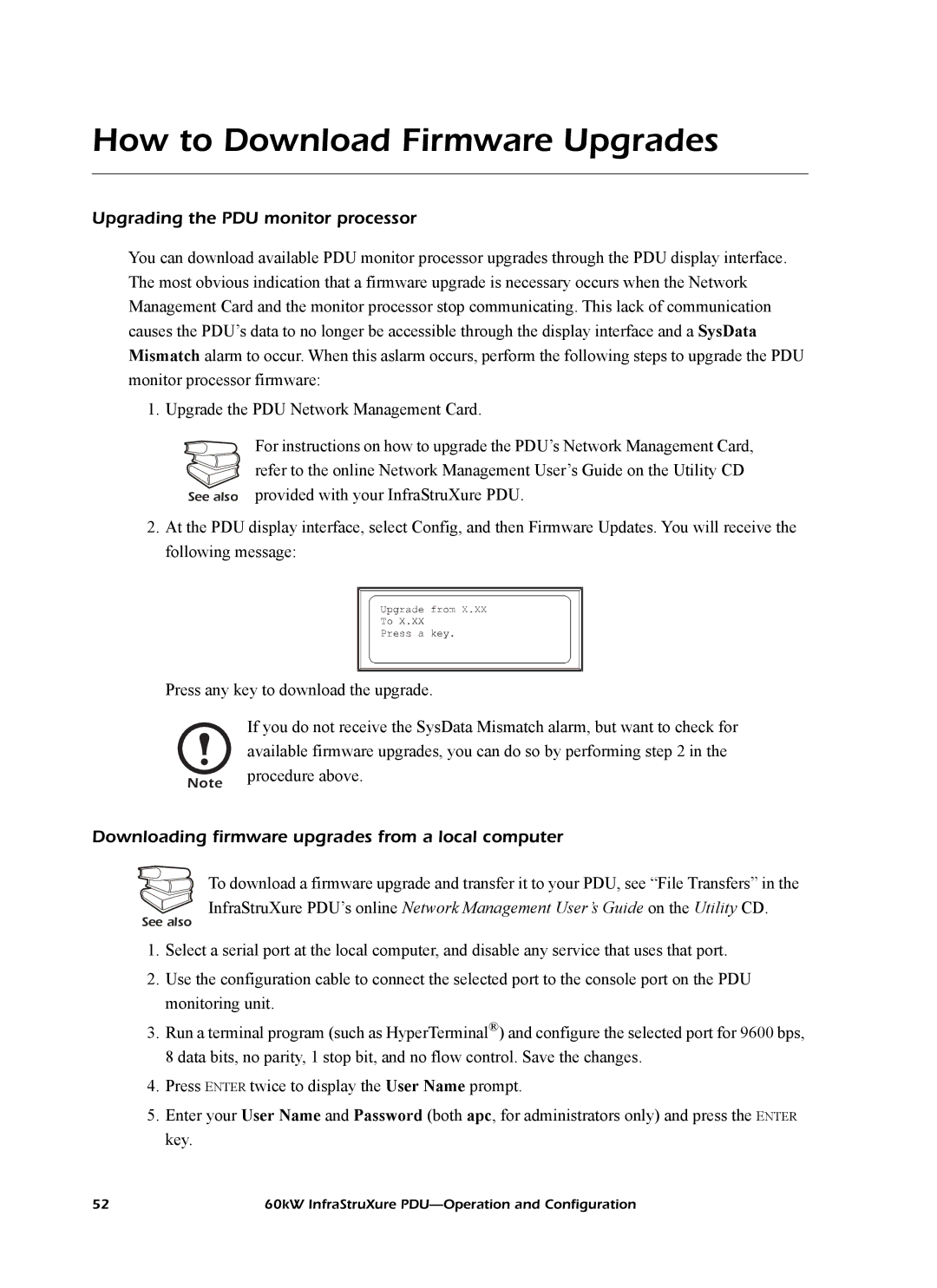 American Power Conversion PDRPPH1000, PD60H5HK1 How to Download Firmware Upgrades, Upgrading the PDU monitor processor 