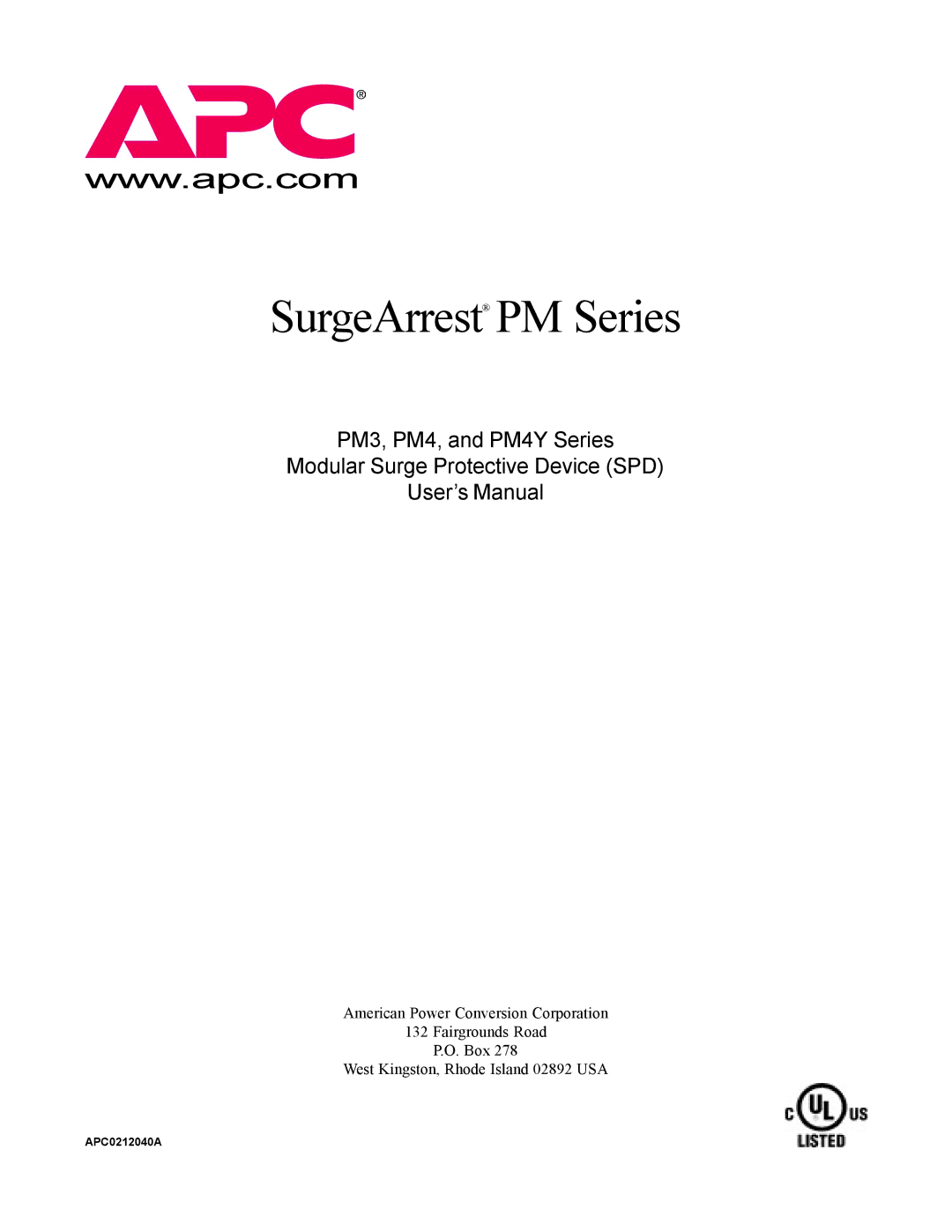 American Power Conversion PM4Y, PM3 user manual SurgeArrest PM Series 