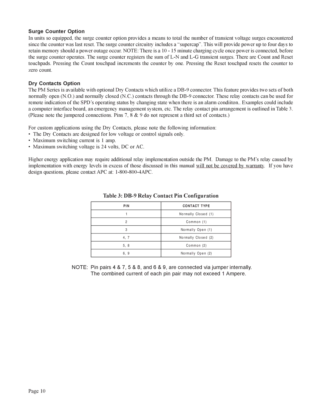 American Power Conversion PM3, PM4Y user manual Surge Counter Option, Dry Contacts Option 