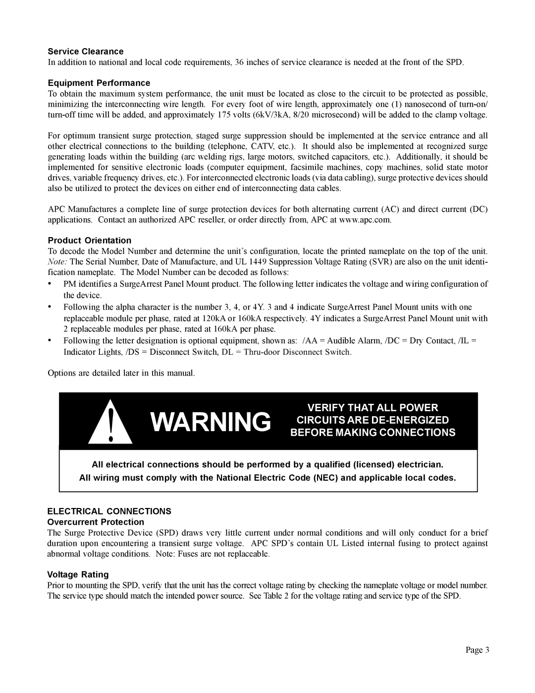 American Power Conversion PM4Y, PM3 user manual Electrical Connections 