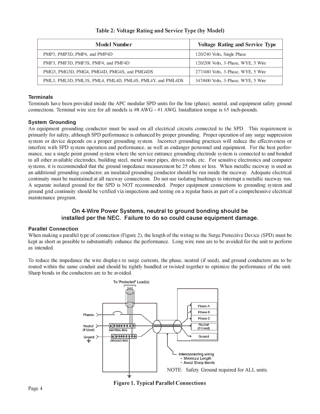 American Power Conversion PM3, PM4Y user manual Terminals, System Grounding, Parallel Connection 