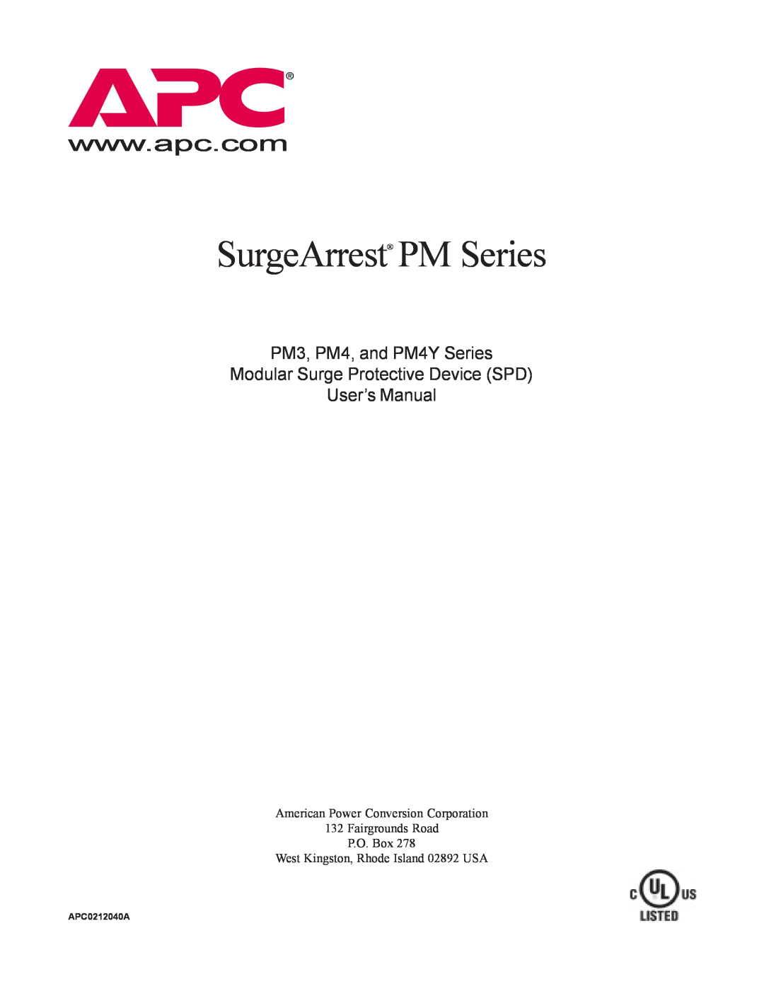 American Power Conversion PM4Y, PM3 user manual SurgeArrest PM Series, User’s Manual, APC0212040A 