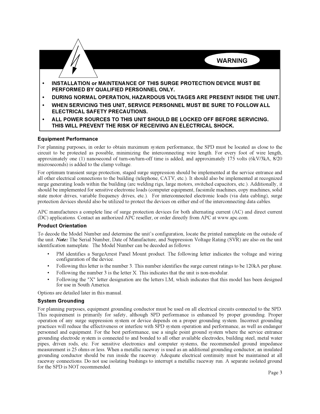 American Power Conversion PMH3XLM user manual Equipment Performance, Product Orientation, System Grounding 