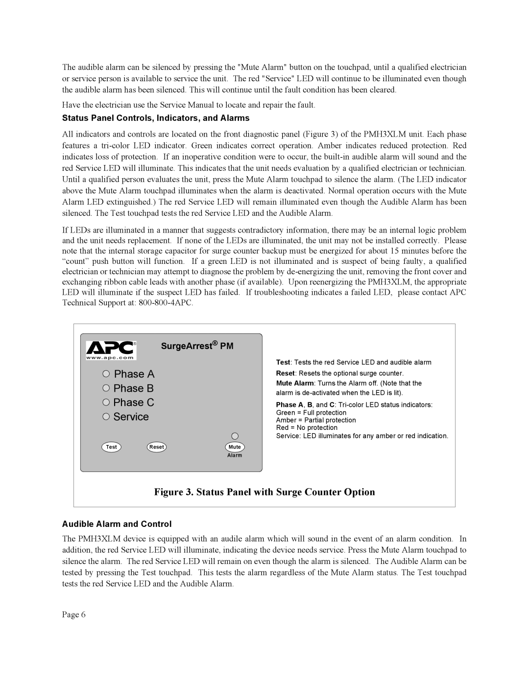 American Power Conversion PMH3XLM user manual Status Panel Controls, Indicators, and Alarms, Audible Alarm and Control 