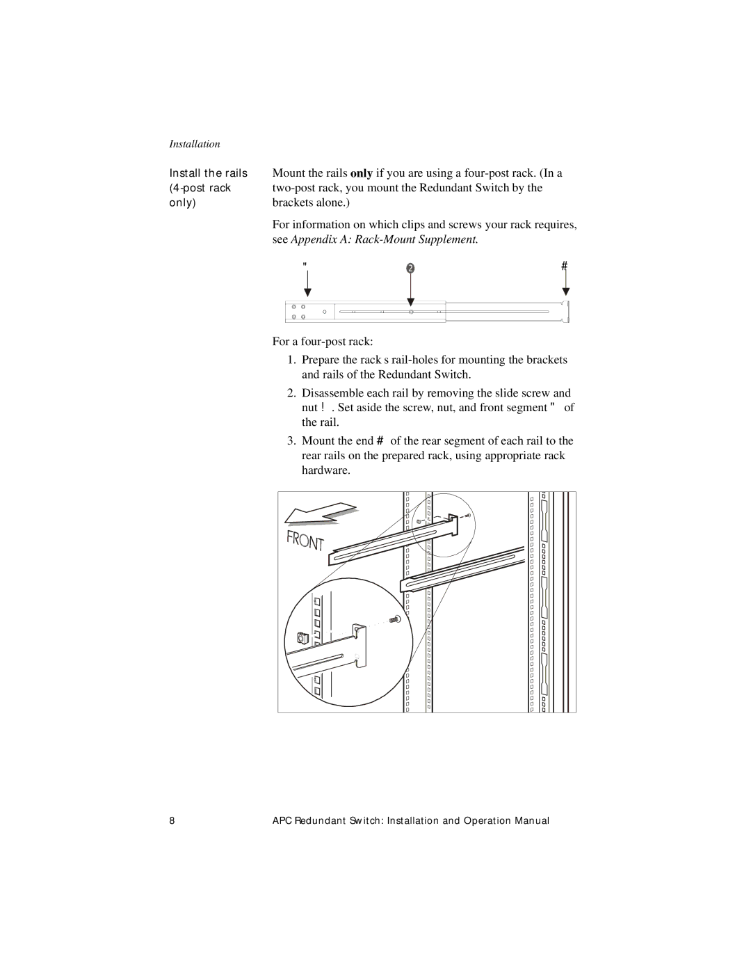 American Power Conversion Redundant Switch operation manual See Appendix a Rack-Mount Supplement 