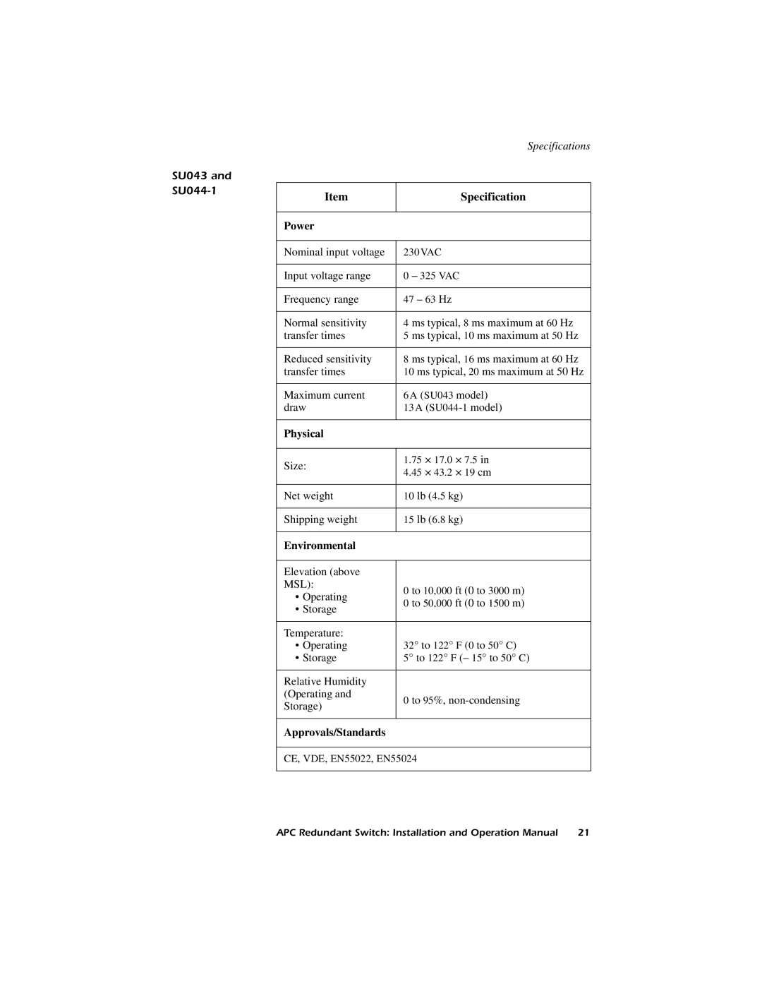 American Power Conversion Redundant Switch operation manual SU043 and SU044-1 