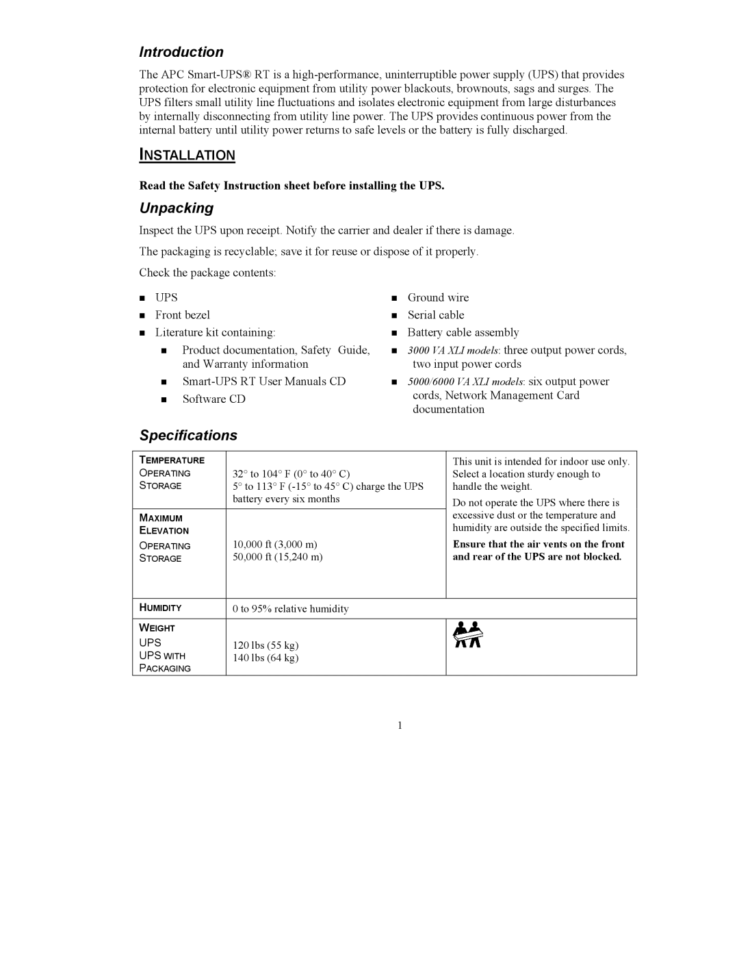 American Power Conversion RT-UXICH user manual Introduction 