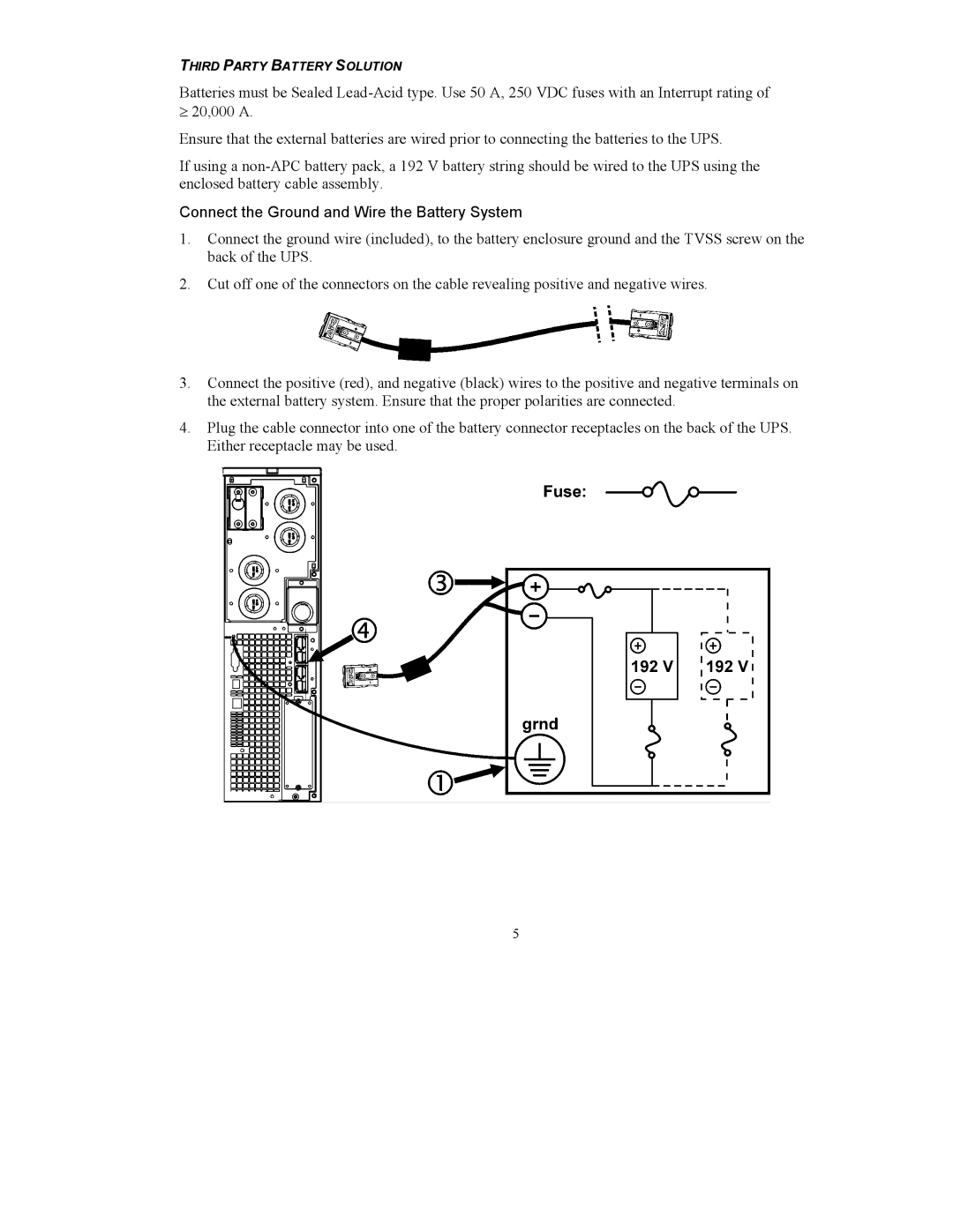 American Power Conversion RT-UXICH user manual Connect the Ground and Wire the Battery System 