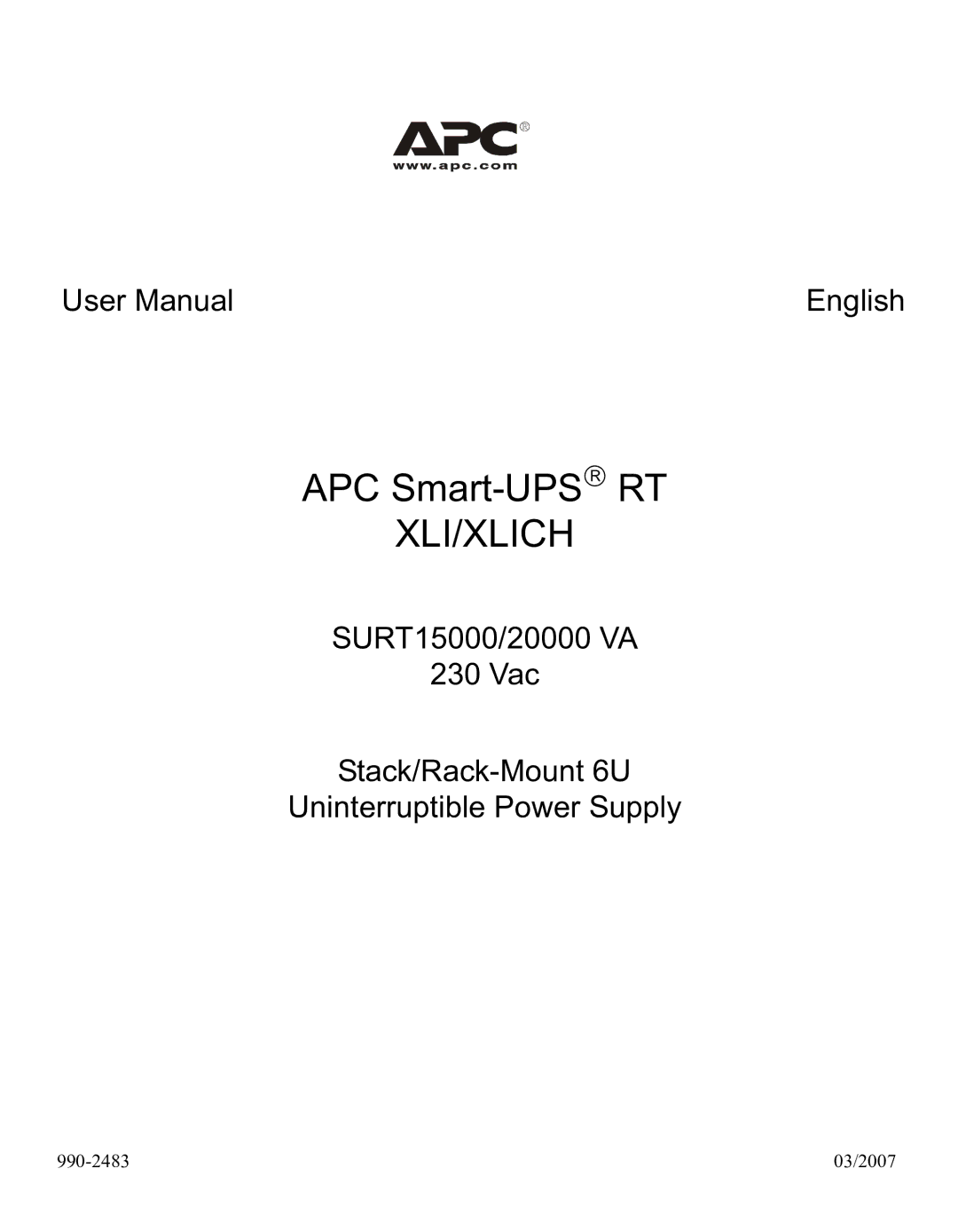 American Power Conversion RT XLI/XLICH user manual Xli/Xlich 