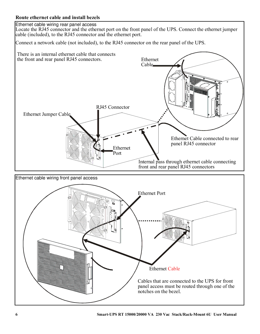 American Power Conversion RT XLI/XLICH user manual Route ethernet cable and install bezels 