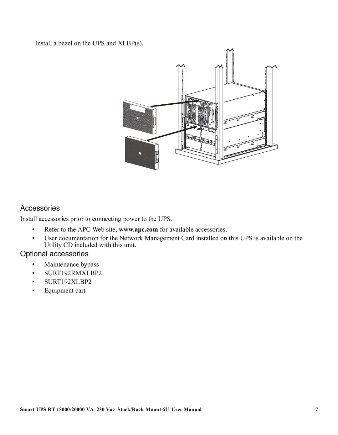 American Power Conversion RT XLI/XLICH user manual Accessories, Optional accessories 