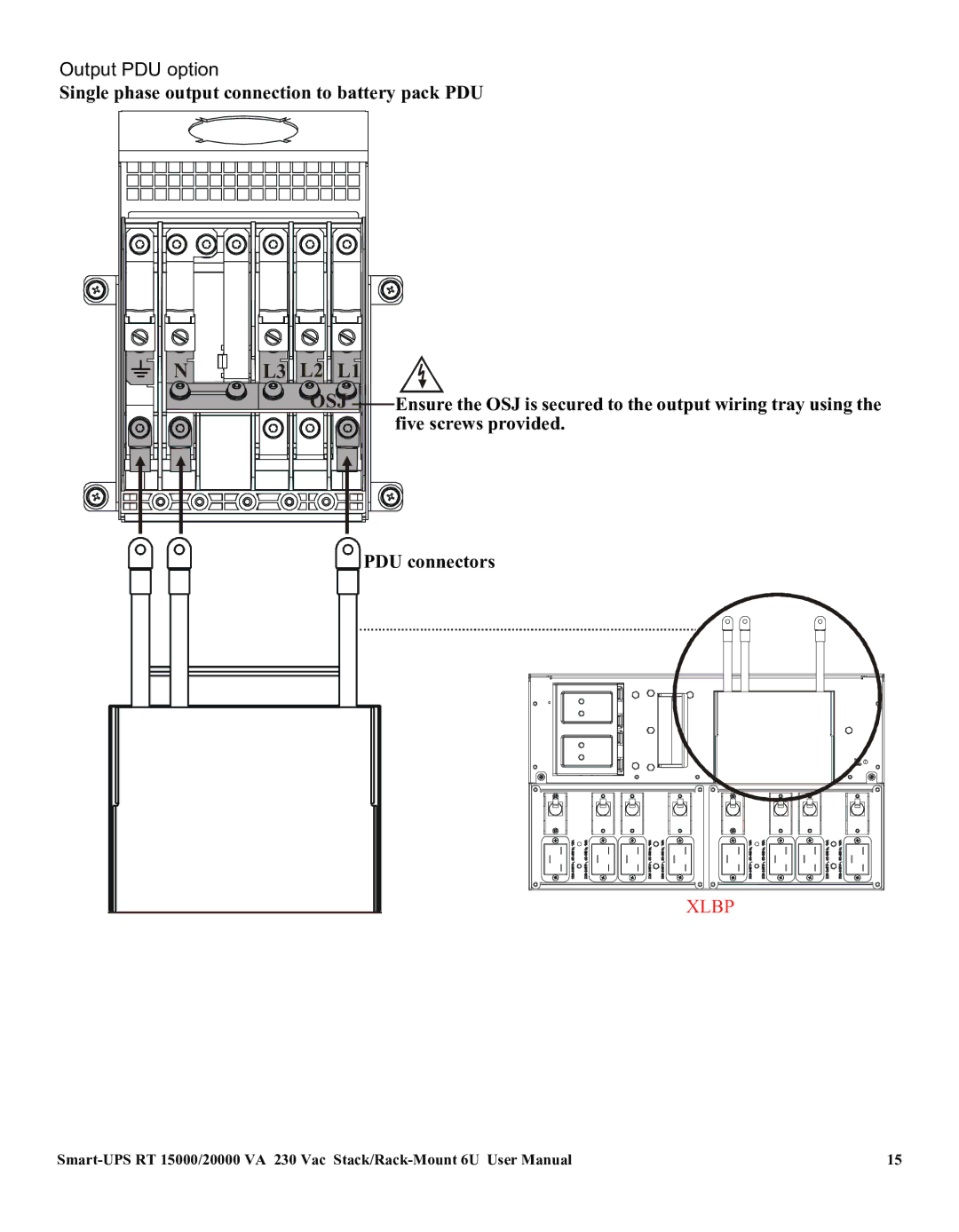 American Power Conversion RT XLI/XLICH user manual Single phase output connection to battery pack PDU 