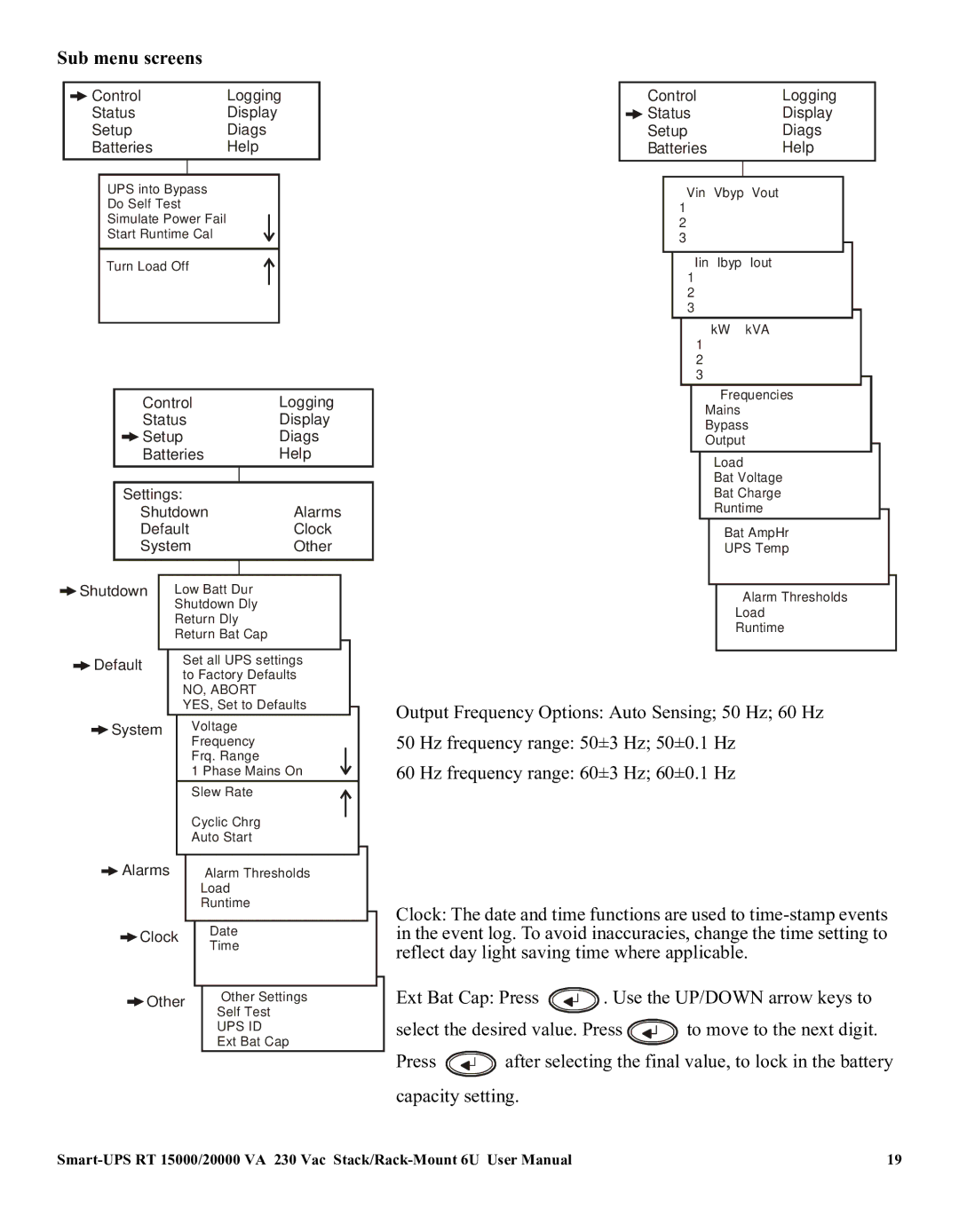 American Power Conversion RT XLI/XLICH user manual Sub menu screens, System 